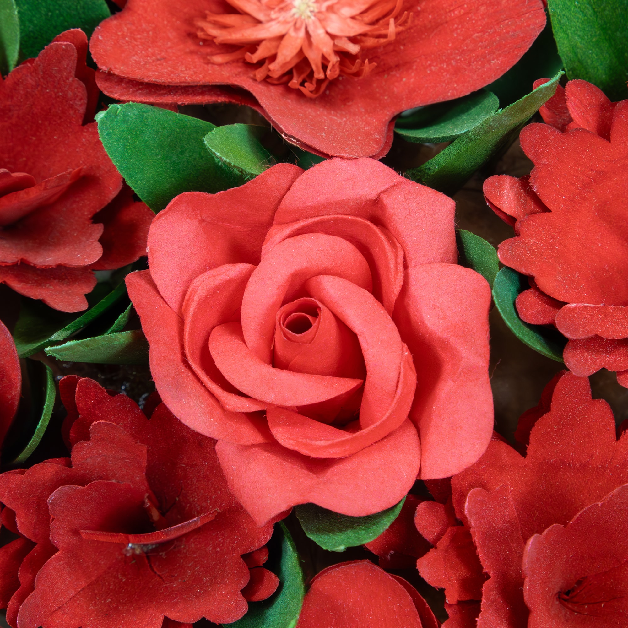 12.25" Mixed Floral with Wooden Flowers Artificial Valentine's Day Heart Wreath