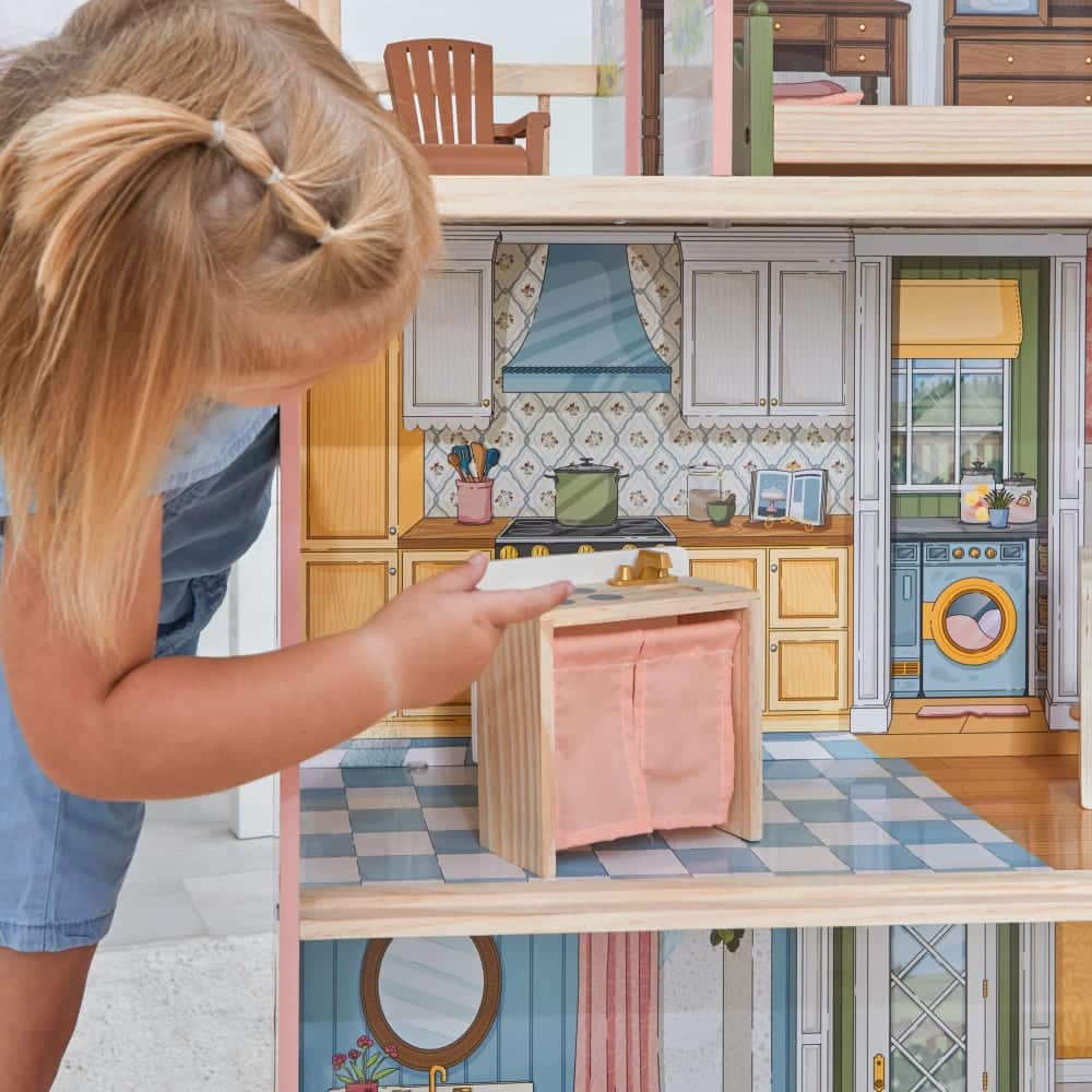 KidKraft Pink Wooden Charlotte Classic Dollhouse Set