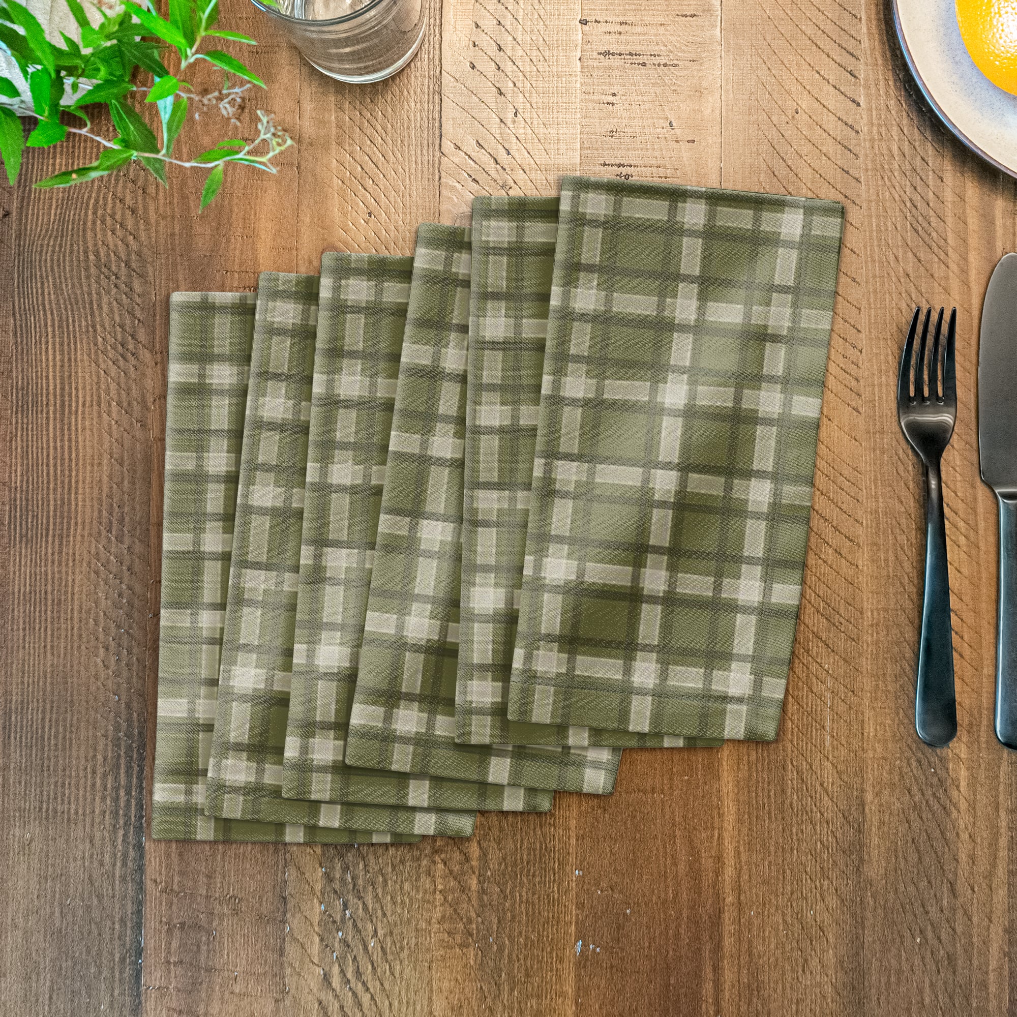 Green Multi Plaid Cotton Twill Napkin