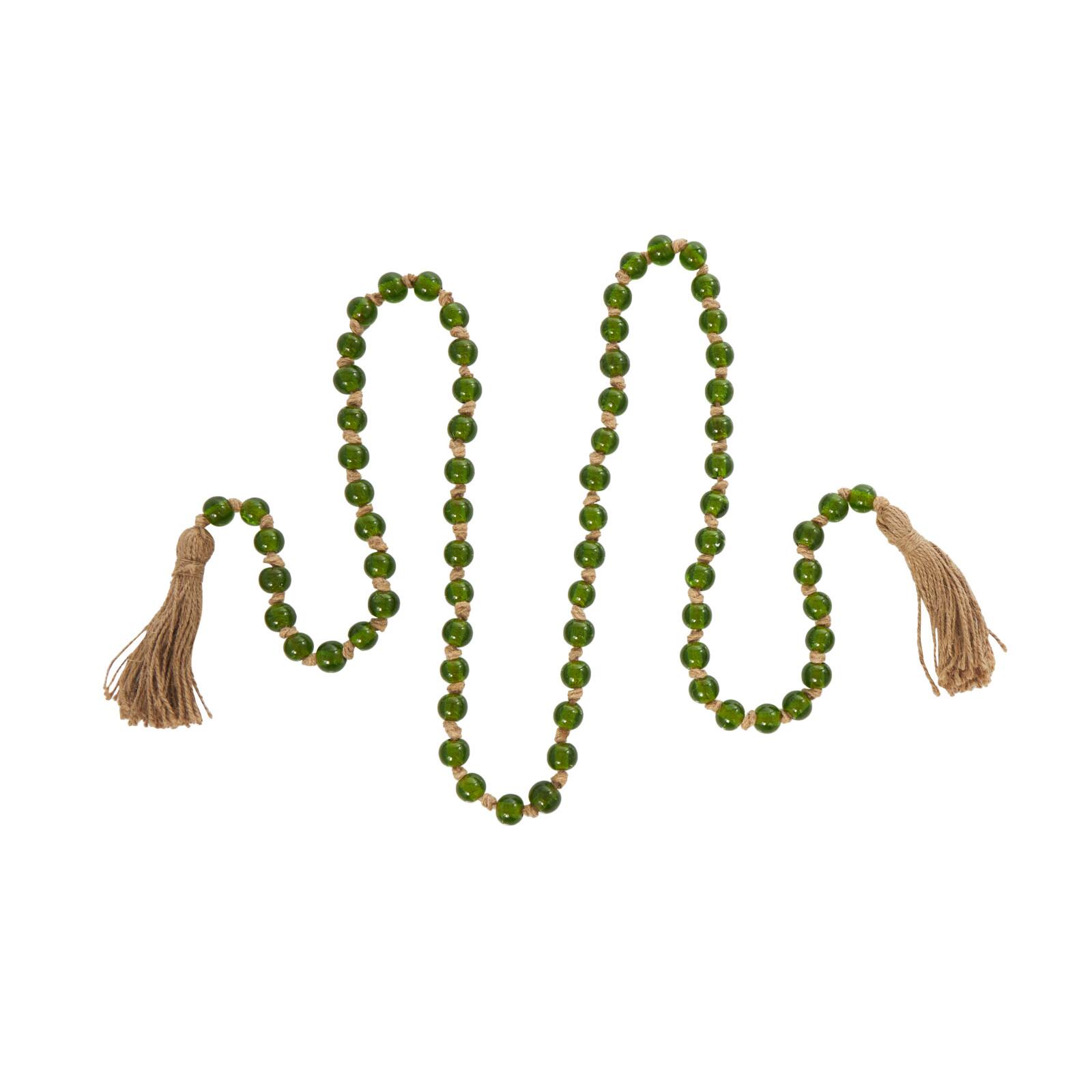 Ivory and Iris 87" Handmade Round Glass Beaded Garland with Jute Tassel