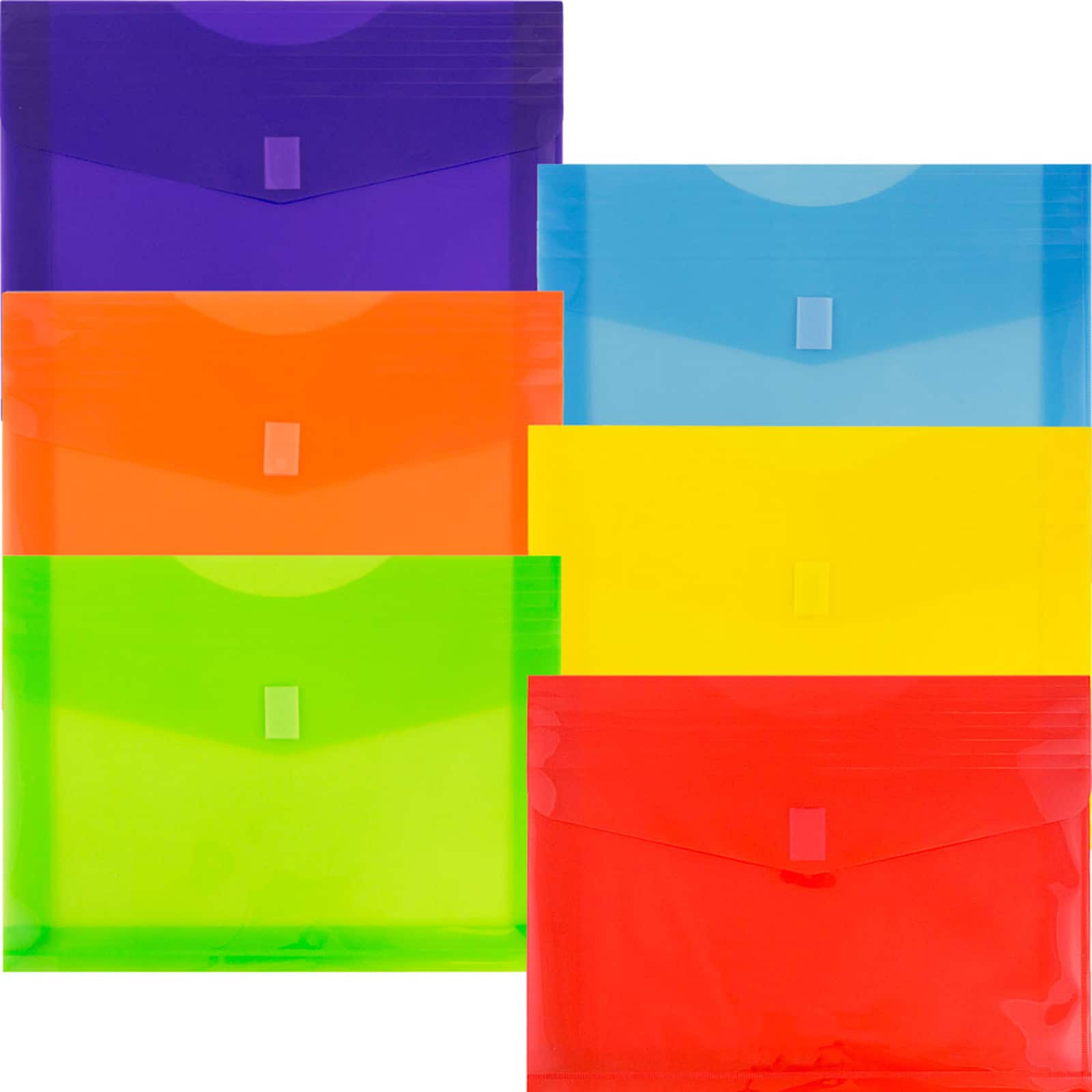 JAM Paper 9.75" x 13" Assorted Plastic Hook & Loop Booklet Envelopes with Expansion, 18ct.