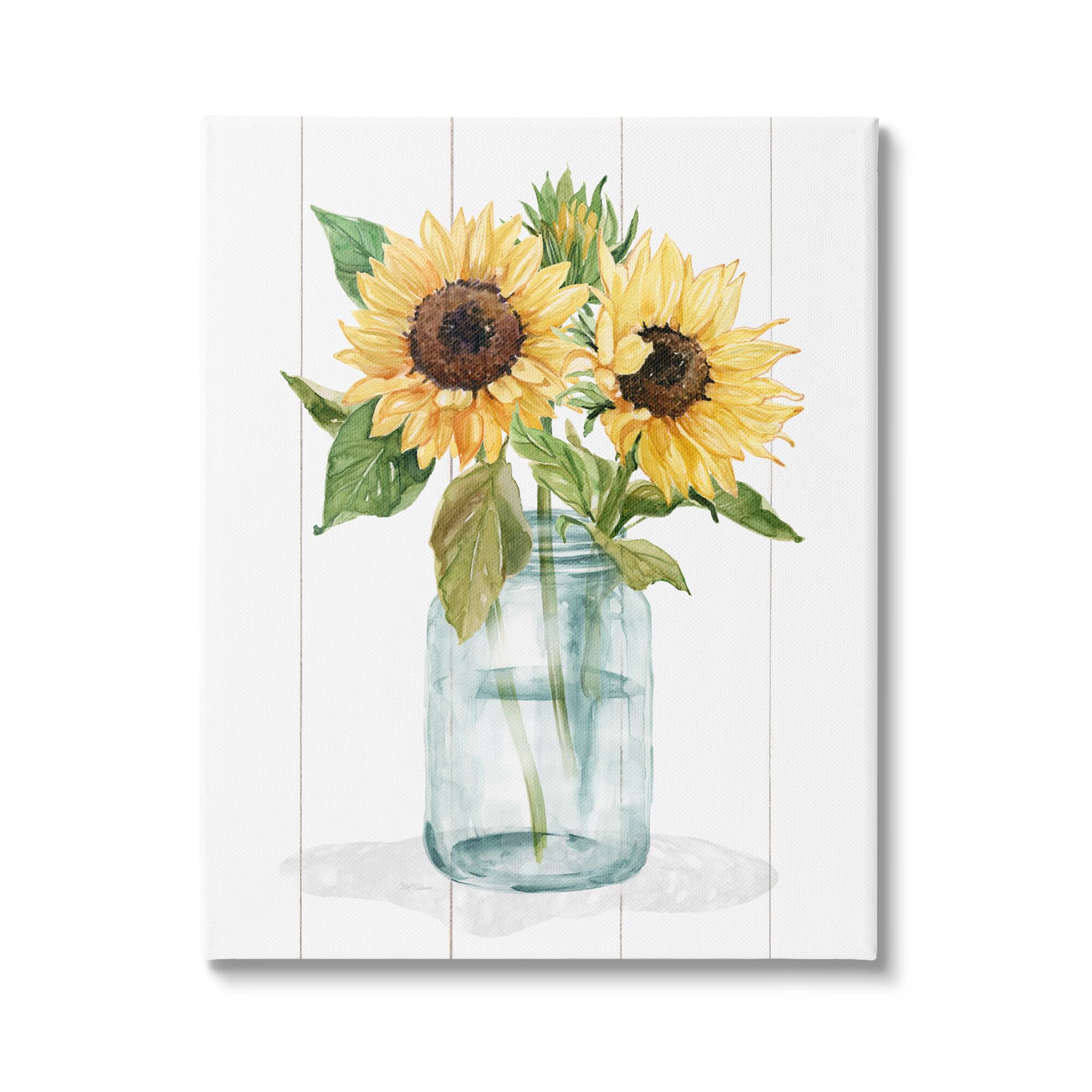 Stupell Industries Yellow Sunflowers Country jar Canvas Wall Art