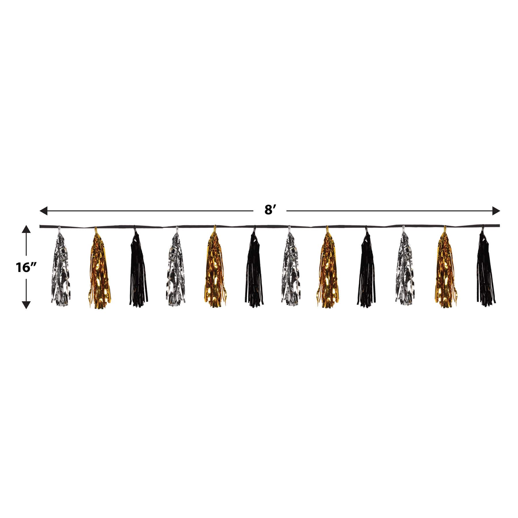 Beistle 8ft. Black, Gold & Silver Metallic Tassel Garlands, 2ct.
