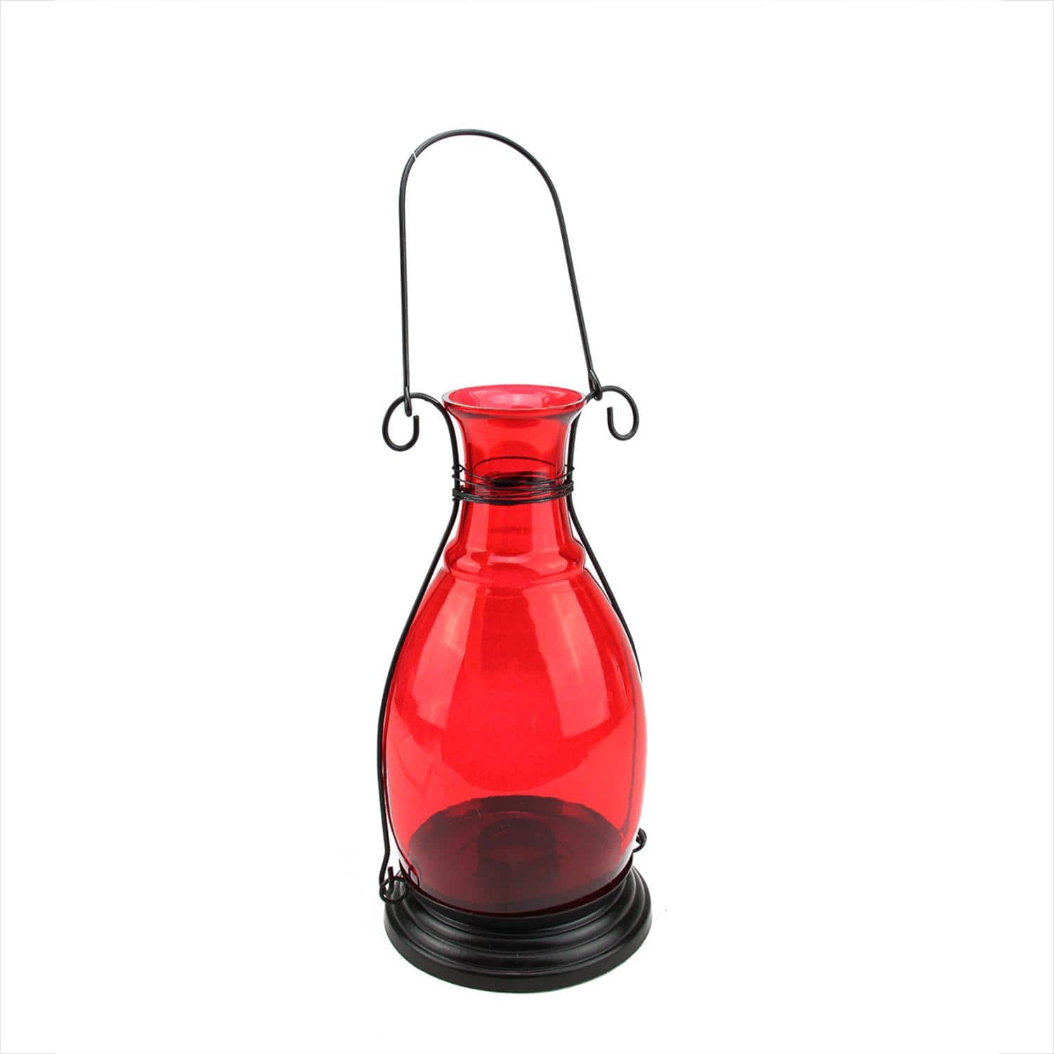 Transparent Red Glass Bottle Vase Tea Light Candle Lantern
