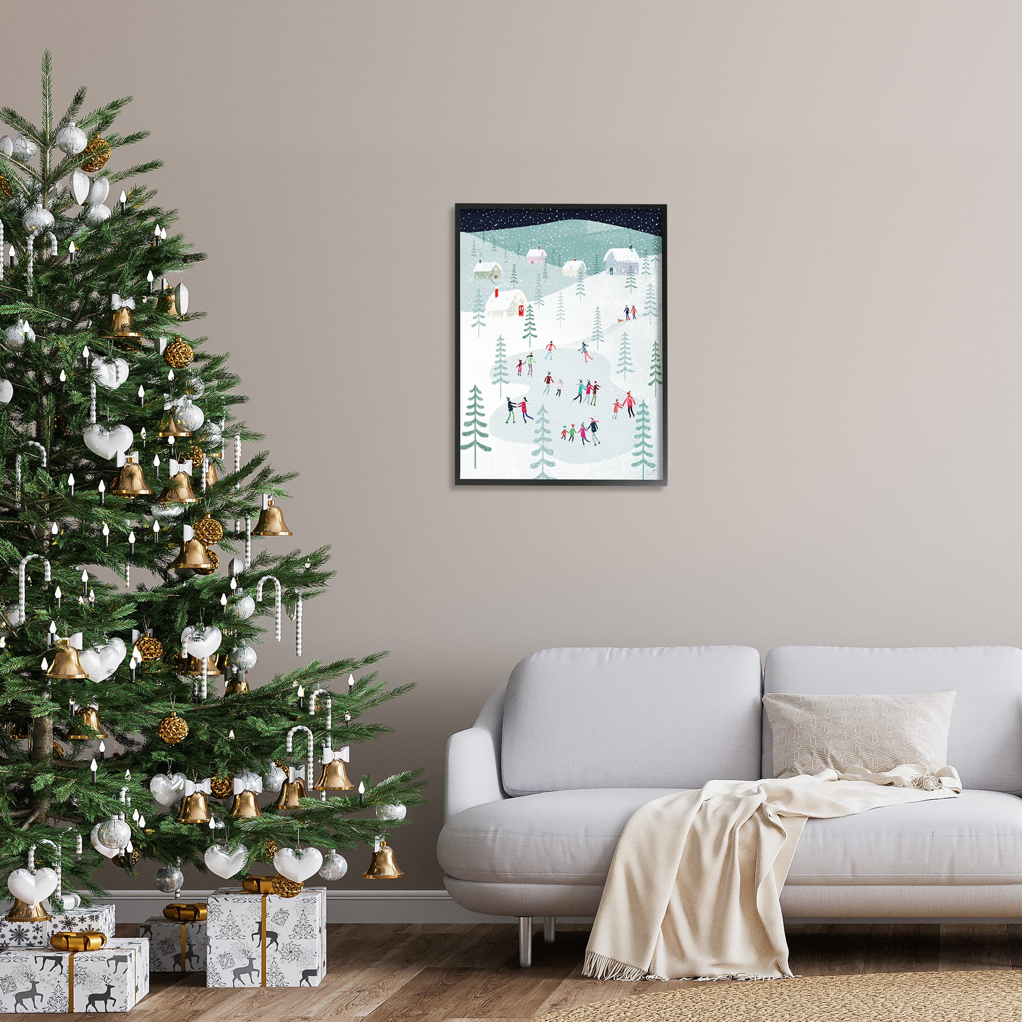 Stupell Industries Ice Skating Families Snowfall Framed Giclee Art