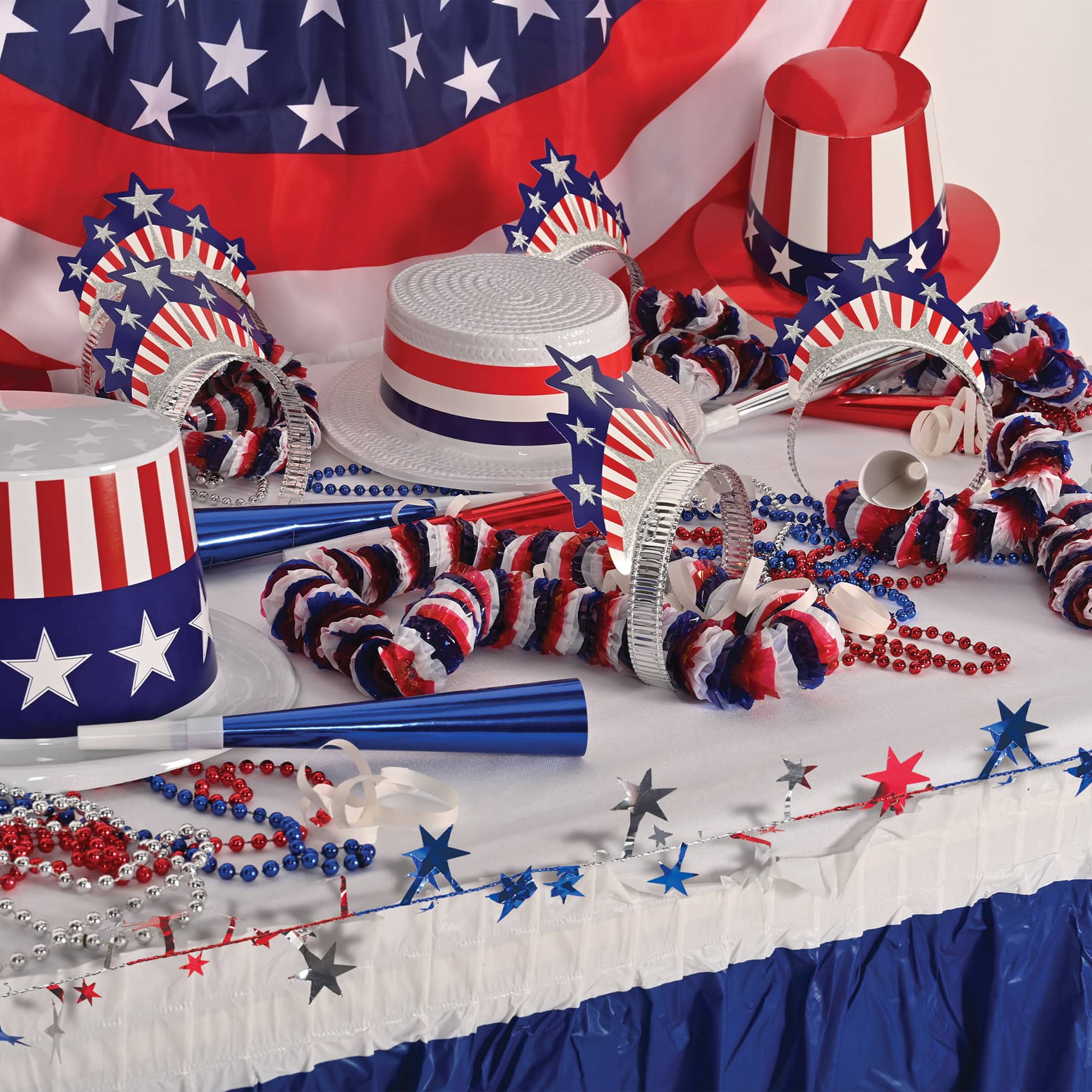 Beistle 25ft. Red, Silver & Blue Gleam 'N Flex Star Garlands, 2ct.