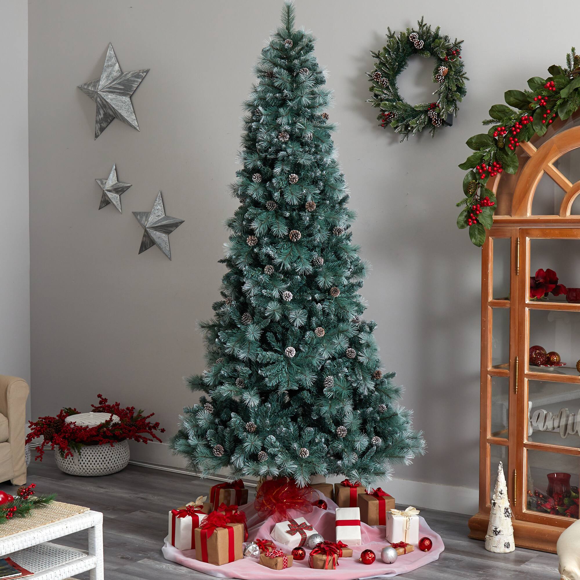 9ft. Pre-Lit Frosted British Columbia Mountain Pine Artificial Christmas Tree, Clear Lights
