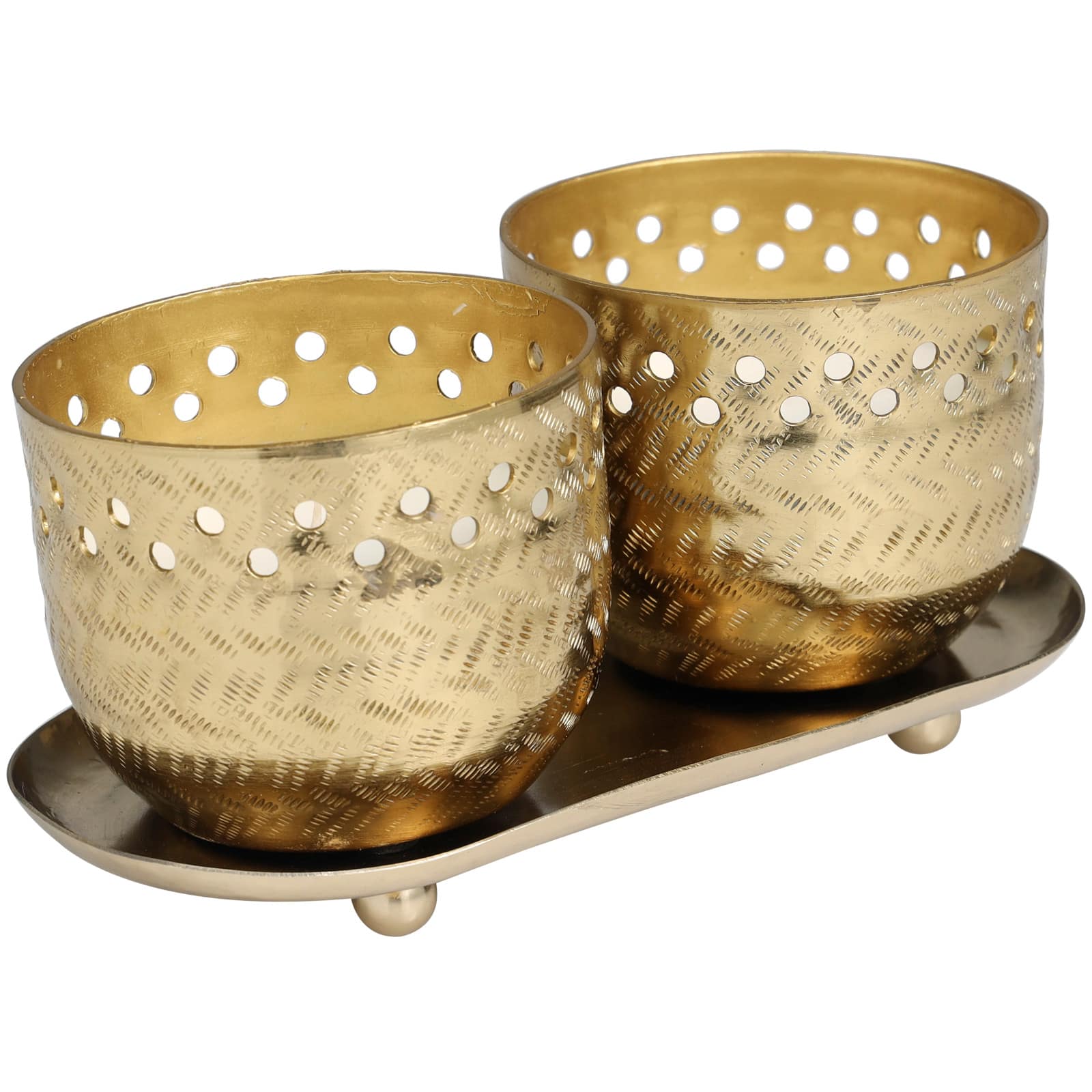 Egyptian Mint Scented Cutout Spotted Candles in Gold Bowls Set