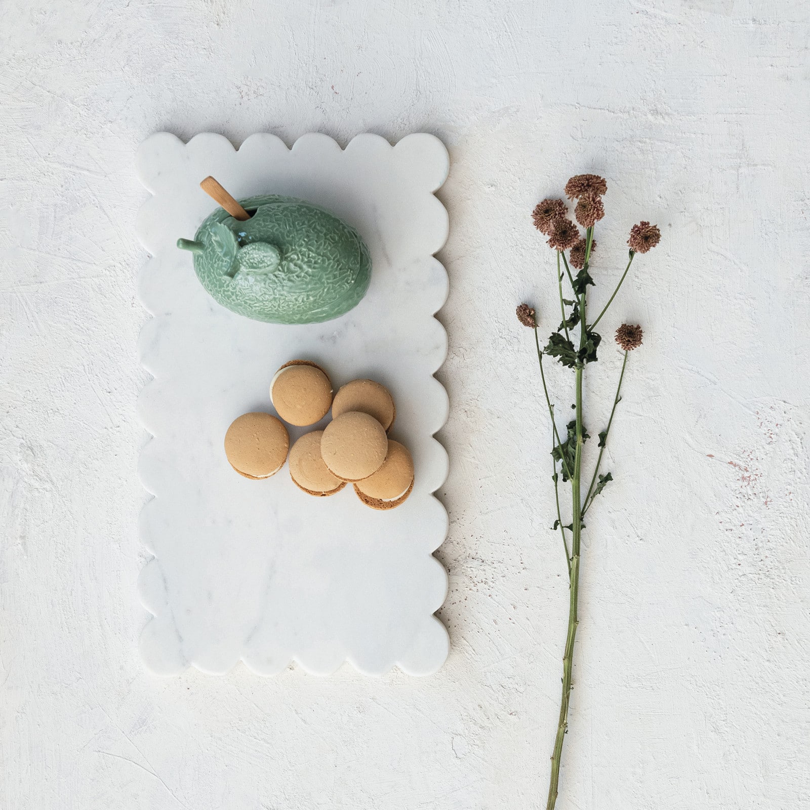 Hello Honey® 14" White Marble Cheese Board with Scalloped Edge