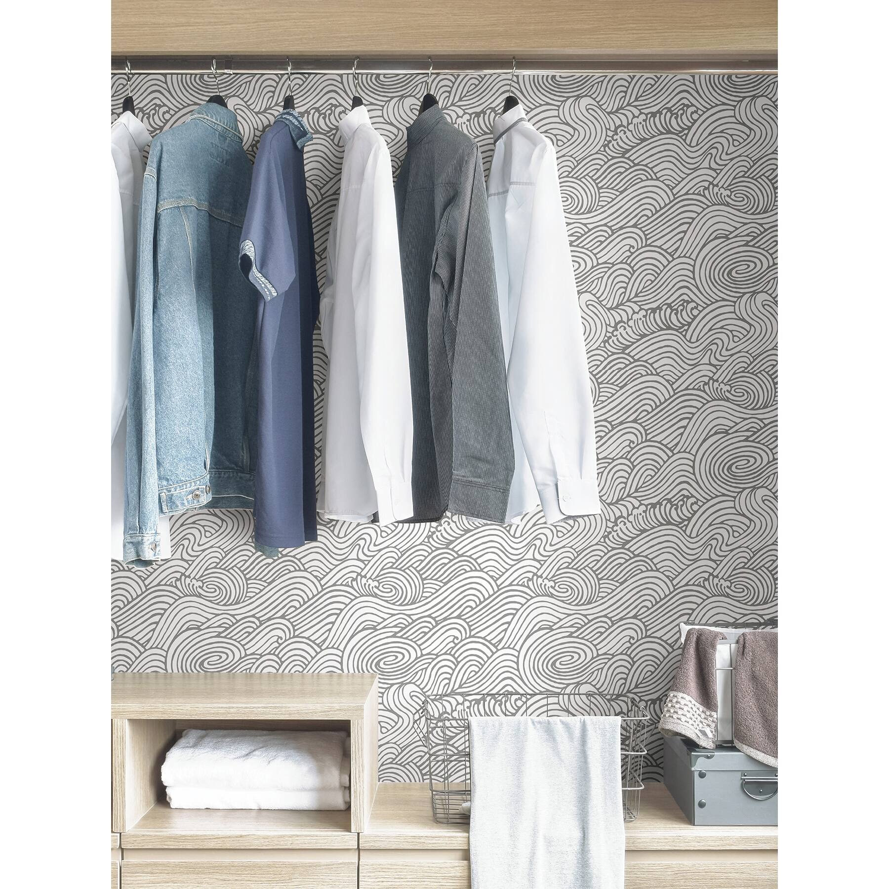 NuWallpaper Gray Saybrook Peel & Stick Wallpaper