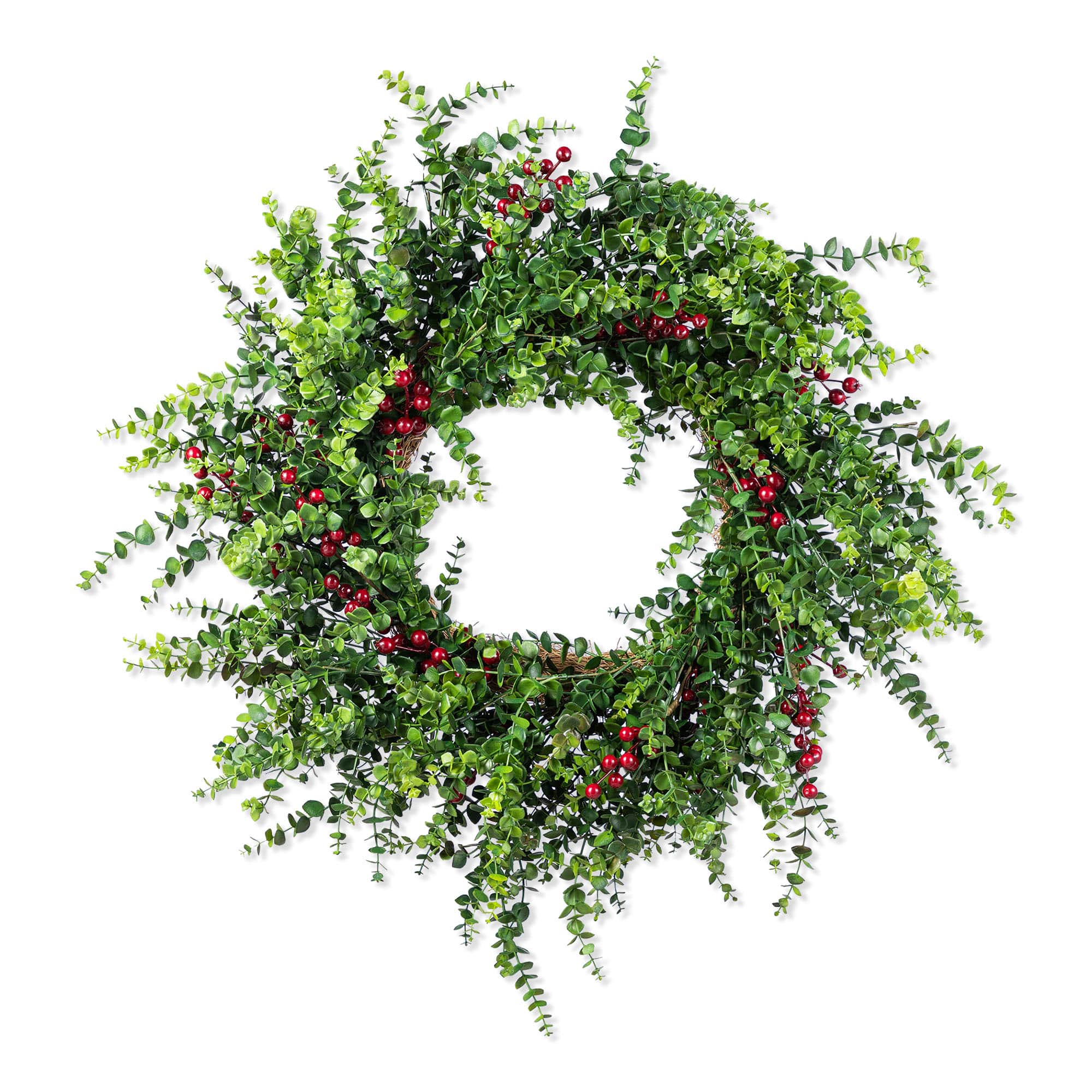 Glitzhome® 28"D Christmas Greenery PE Eucalyptus Wreath with Red Berries