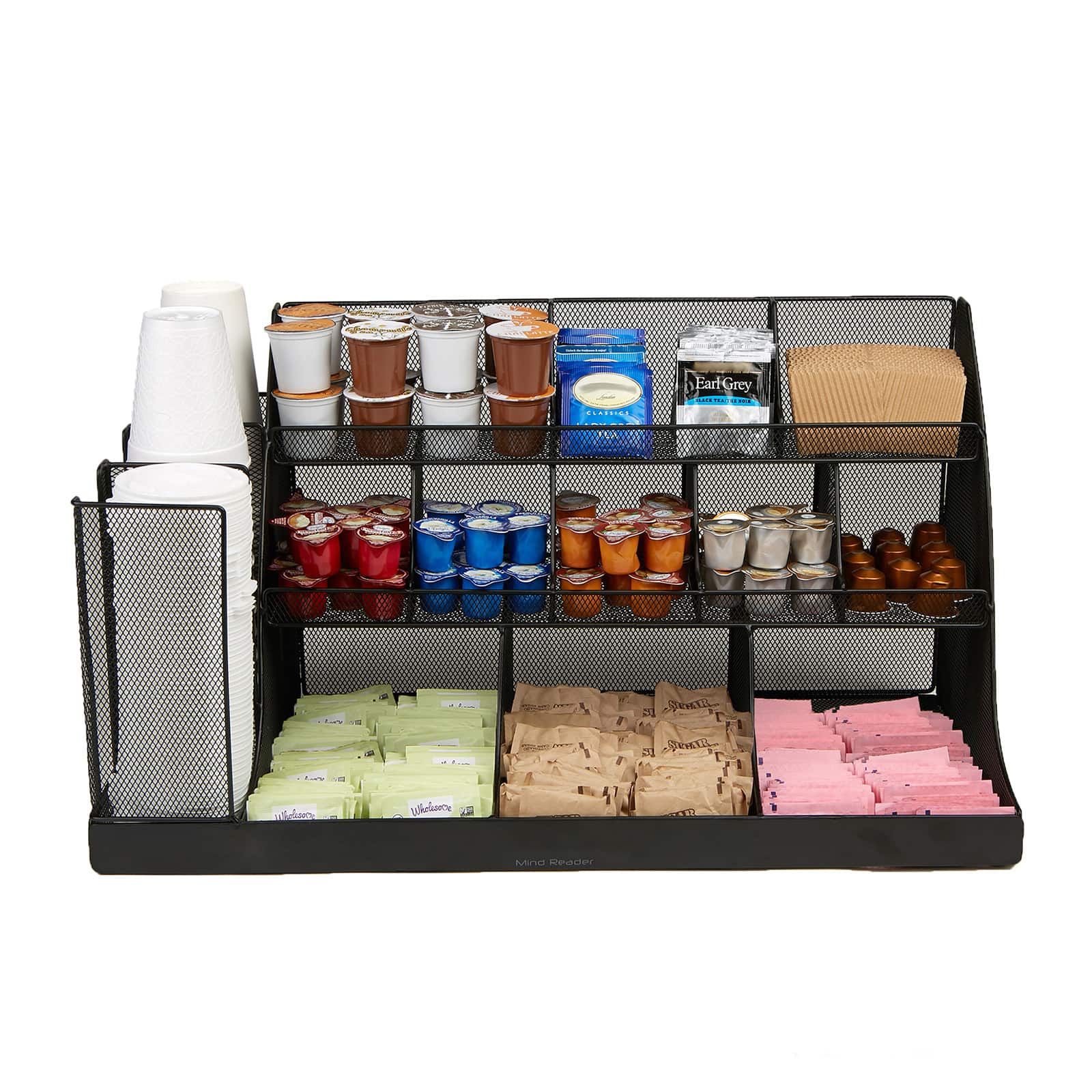 Mind Reader Black 14-Compartment 3-Tier Metal Mesh Large Breakroom Condiment Organizer