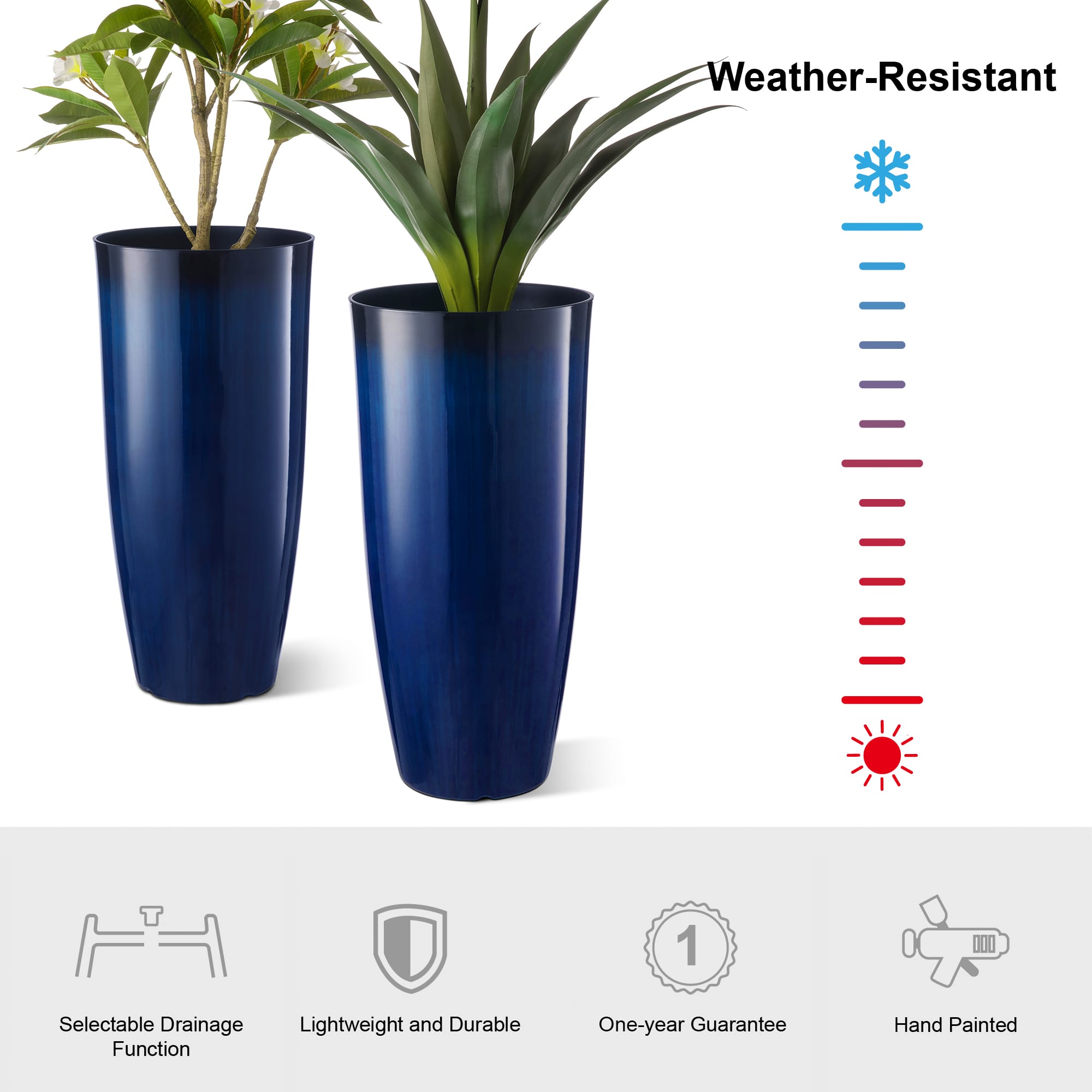 Glitzhome® Oversized Gradient Faux Ceramic Tall Plastic Planters