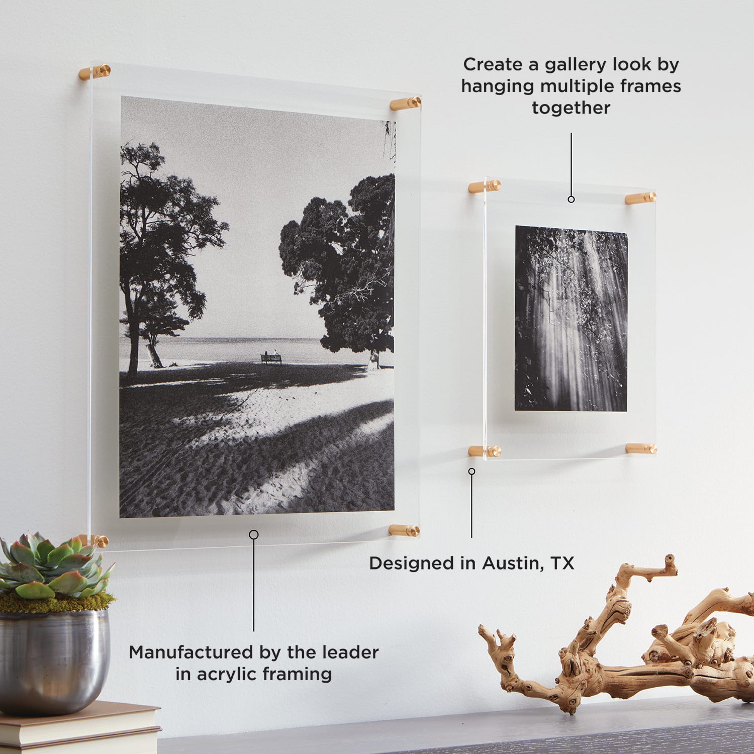 Wexel Art Double Panel Clear Acrylic Floating Wall Frame with Gold Hardware