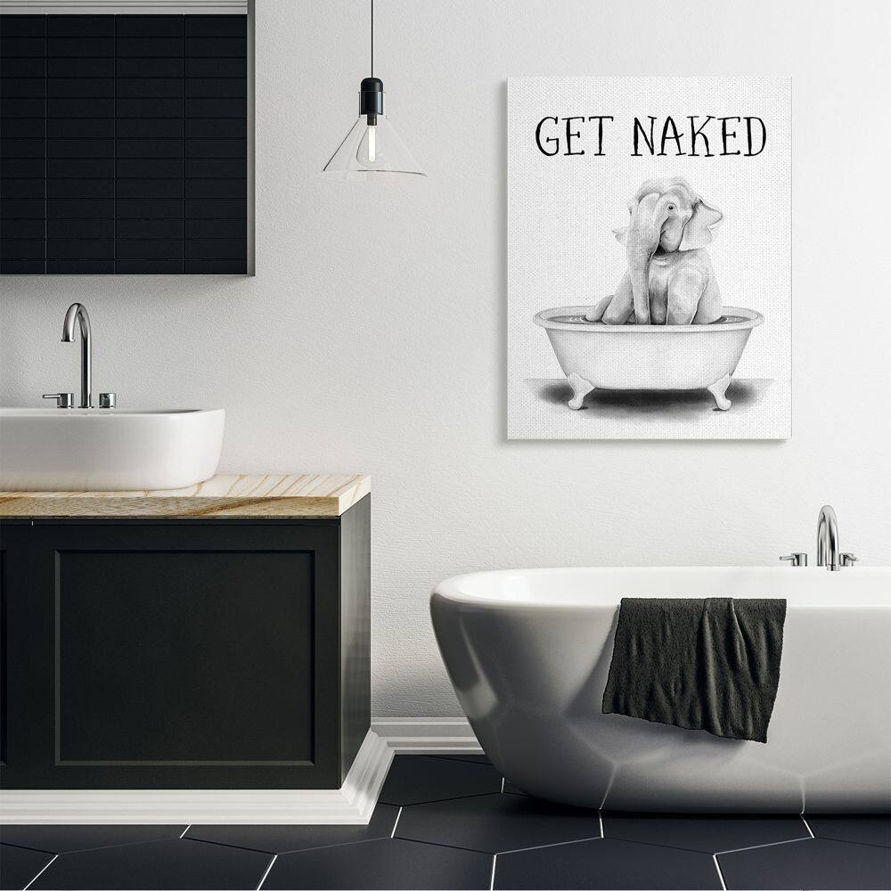 Stupell Industries Elephant Bathroom Humor Get Naked Phrase Animal Tub Canvas Wall Art