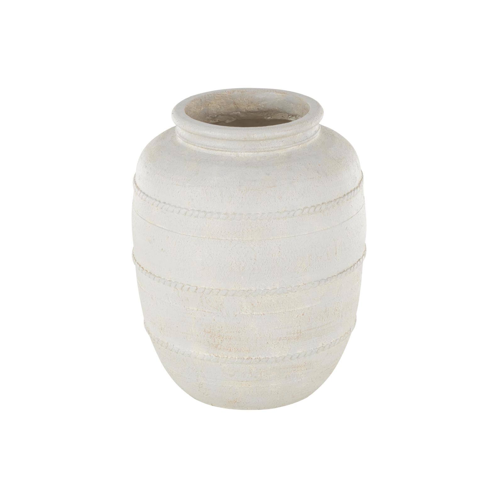 18" Cream Distressed Stone Vase with Raised Braided Accents