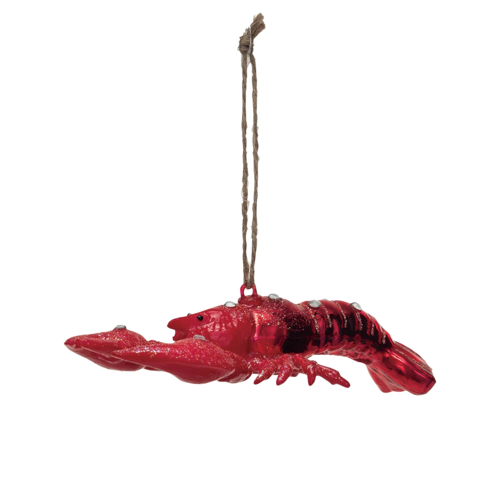 Hello Honey® 5.25" Red Glass Lobster Ornament with Glitter & Jewels