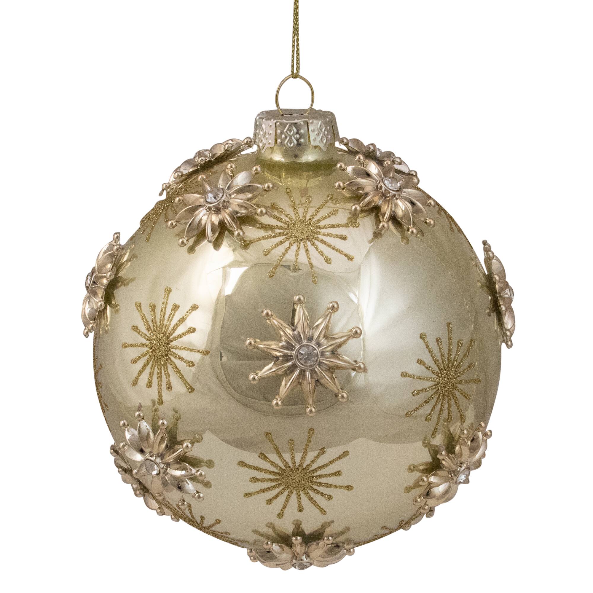 4.5" Shiny Gold Starburst Glass Ball Ornament