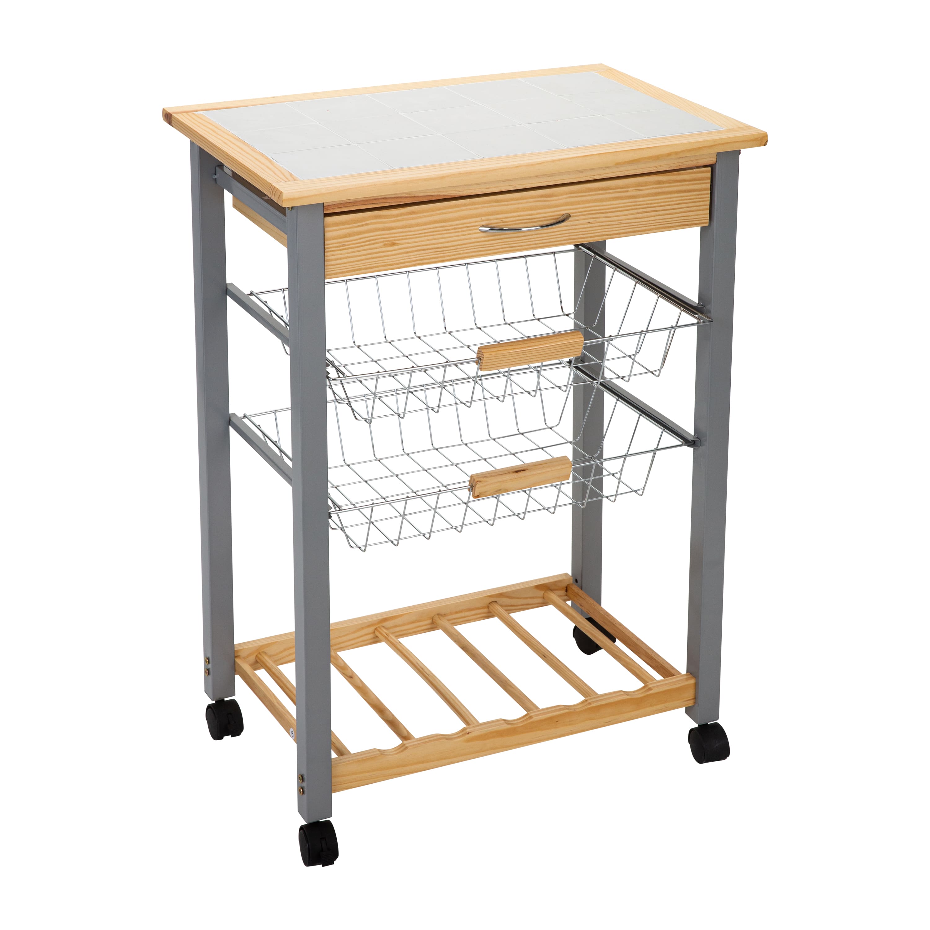Organize It All Rolling Kitchen Cart with Wine Rack