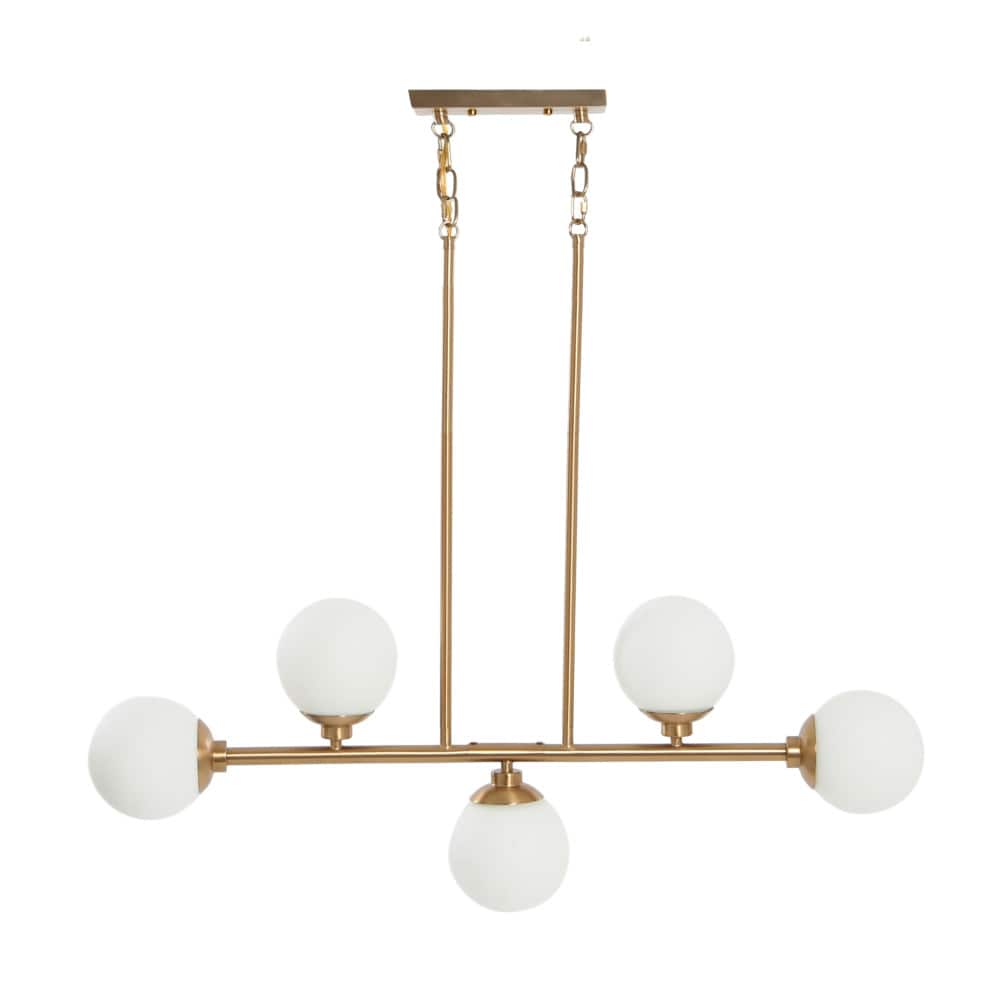 Hello Honey® Robert Stevenson Lighting Lorne 34" Brushed Gold 5-Light Metal and Frosted Glass Chandelier