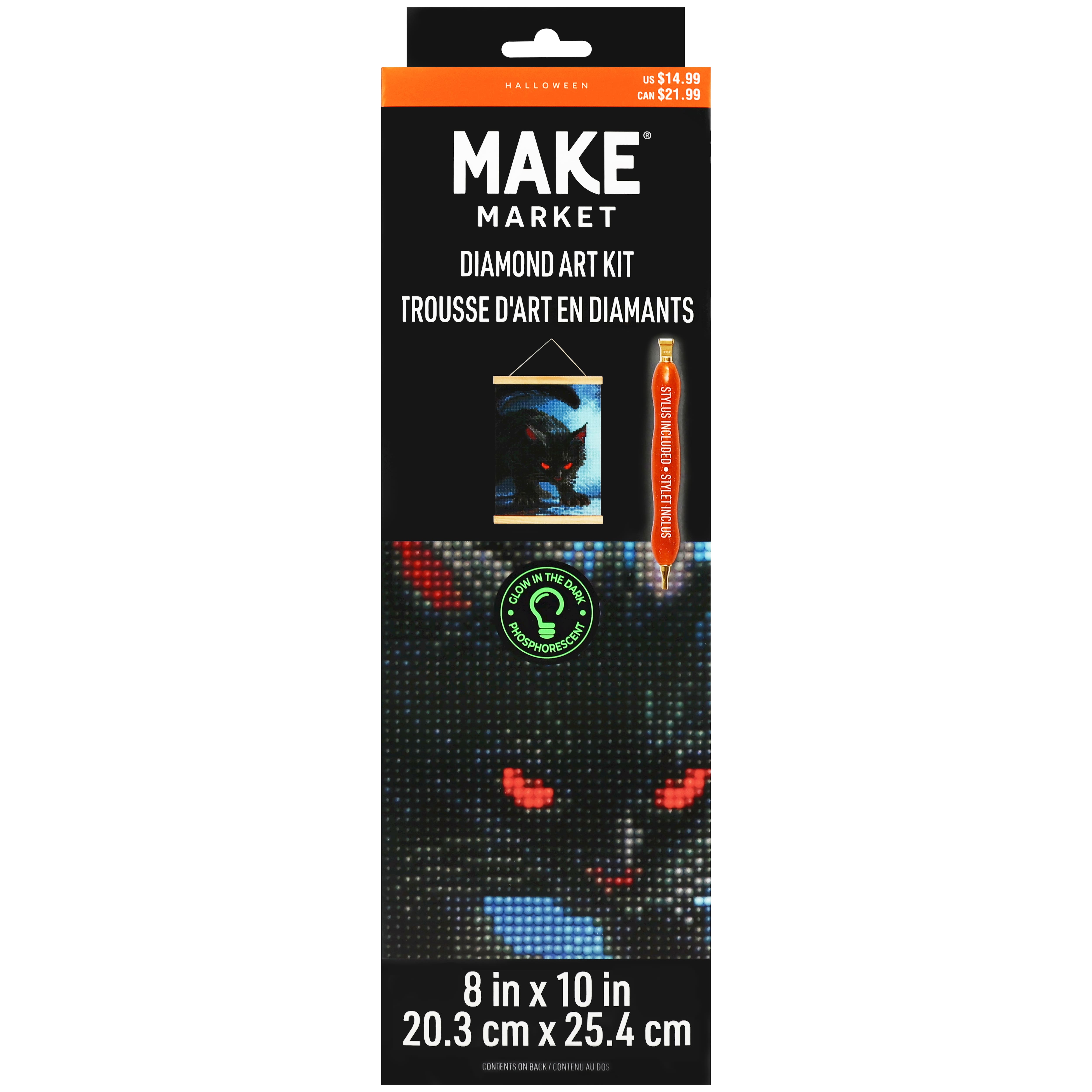 8" x 10" Black Cat Diamond Art Kit with Magnetic Wood Frame by Make Market®