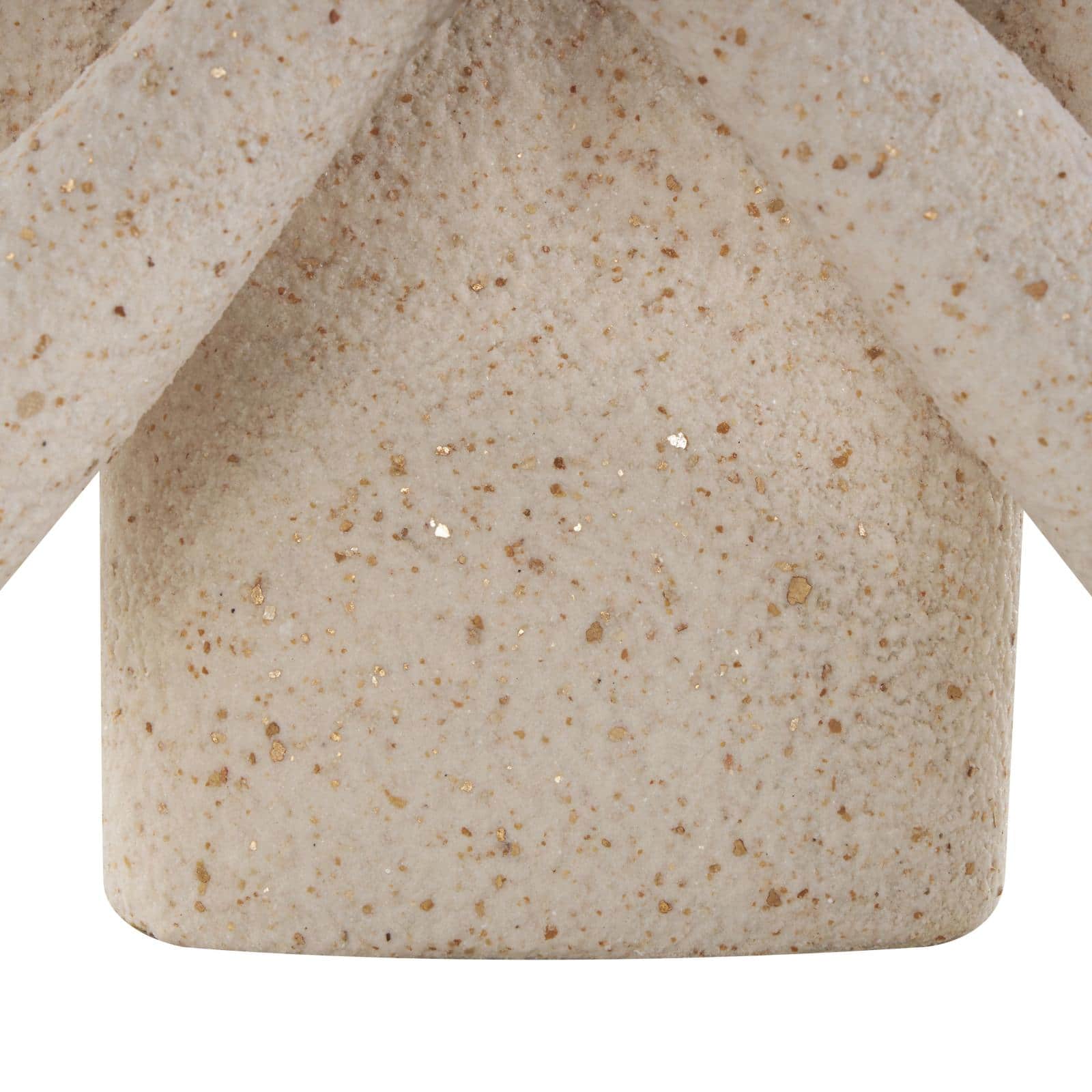12.75" Cream People Abstract Textured Polystone Sculpture with Clear Glass Ball & Gold Speckles
