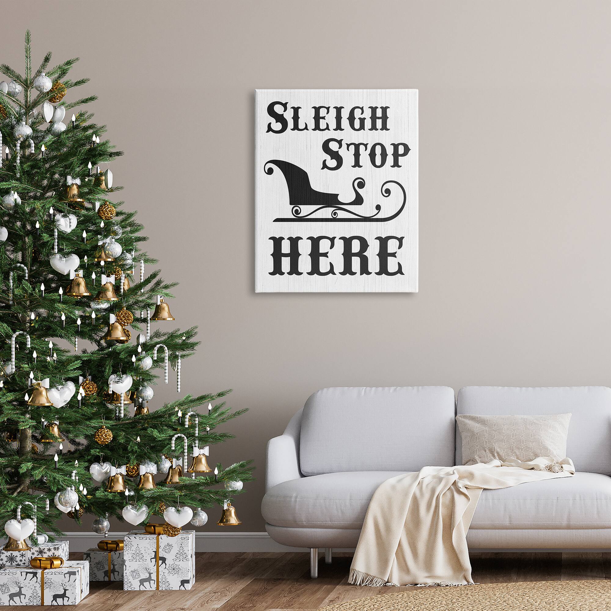 Stupell Industries Sleigh Stop Here Holiday Sled Canvas Wall Art