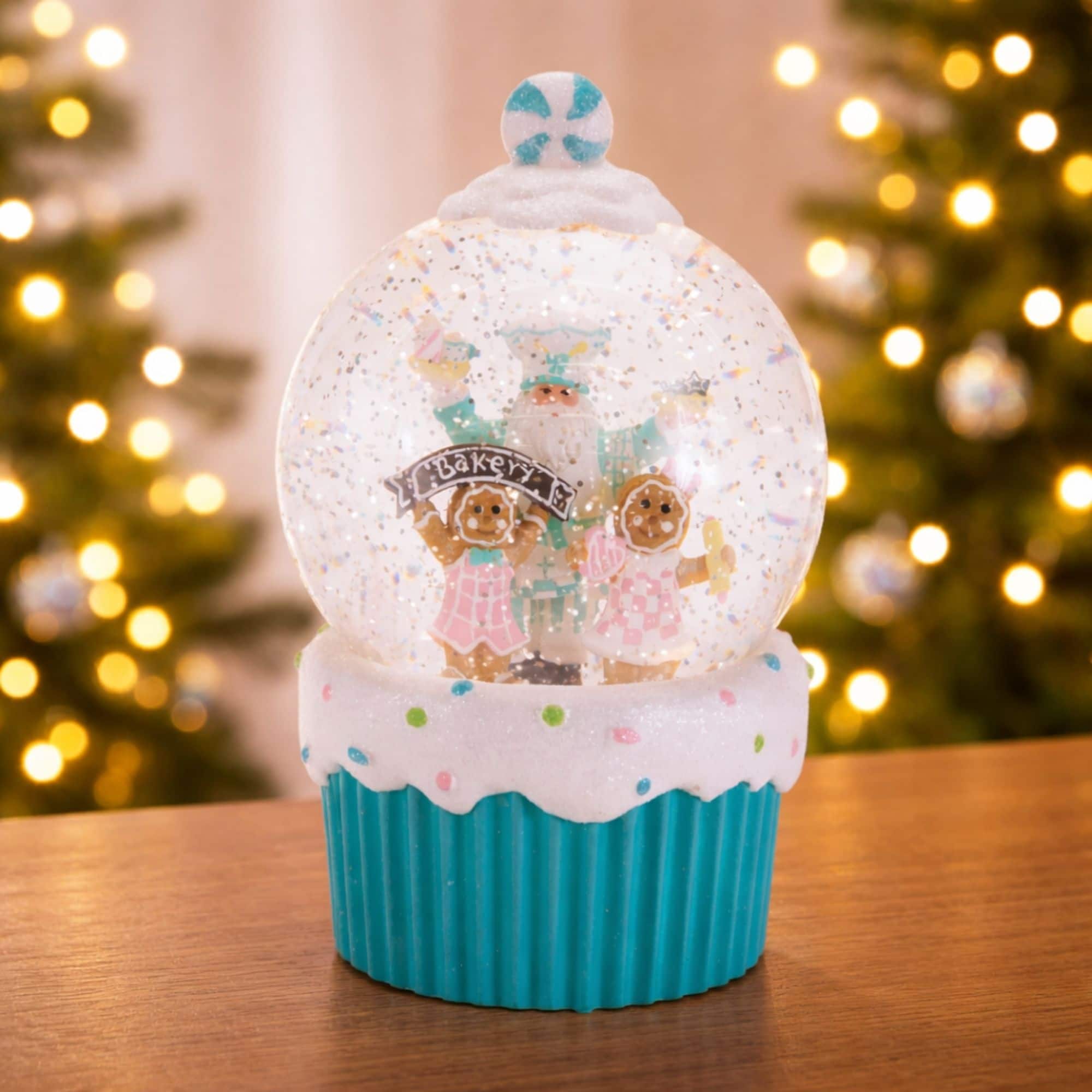 Melrose 7.5" LED Santa & Gingerbread Bakery Snow Globe