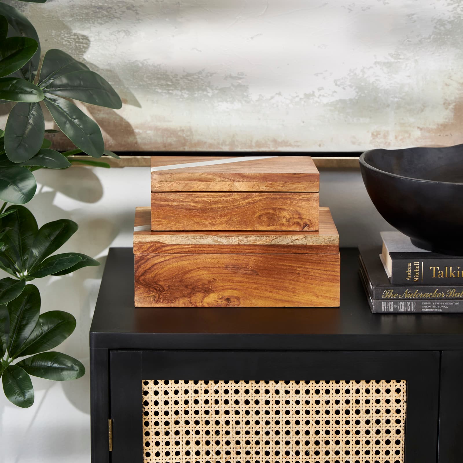 Brown Box Set with Silver Diagonal Stripes