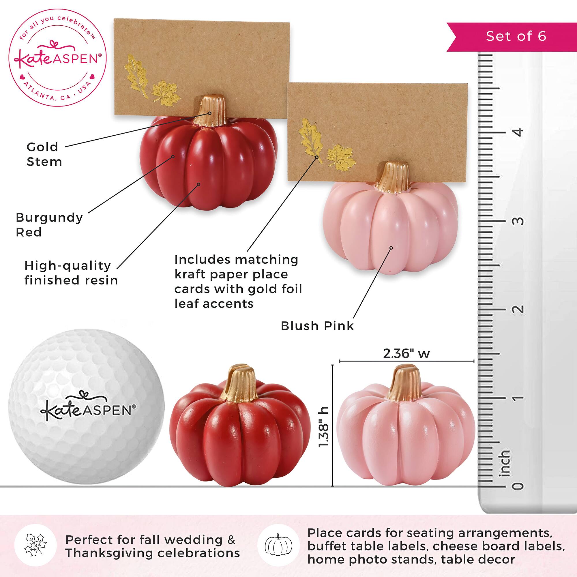 Kate Aspen Burgundy & Blush Pink Pumpkin Place Card Holder 6 ct.