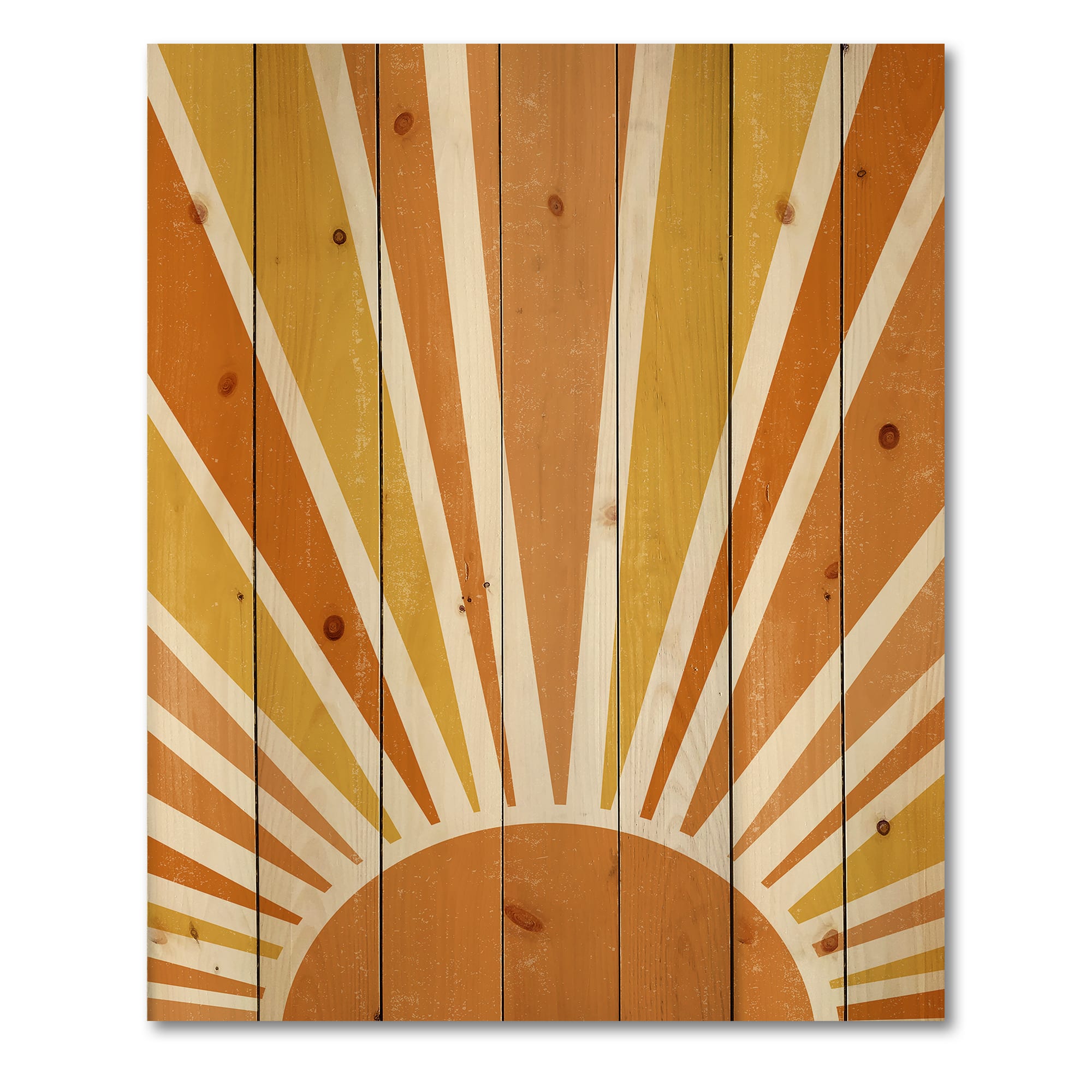 Designart - Minimalist Bright Shining Orange Sun Rays II - Modern Print on Natural Pine Wood