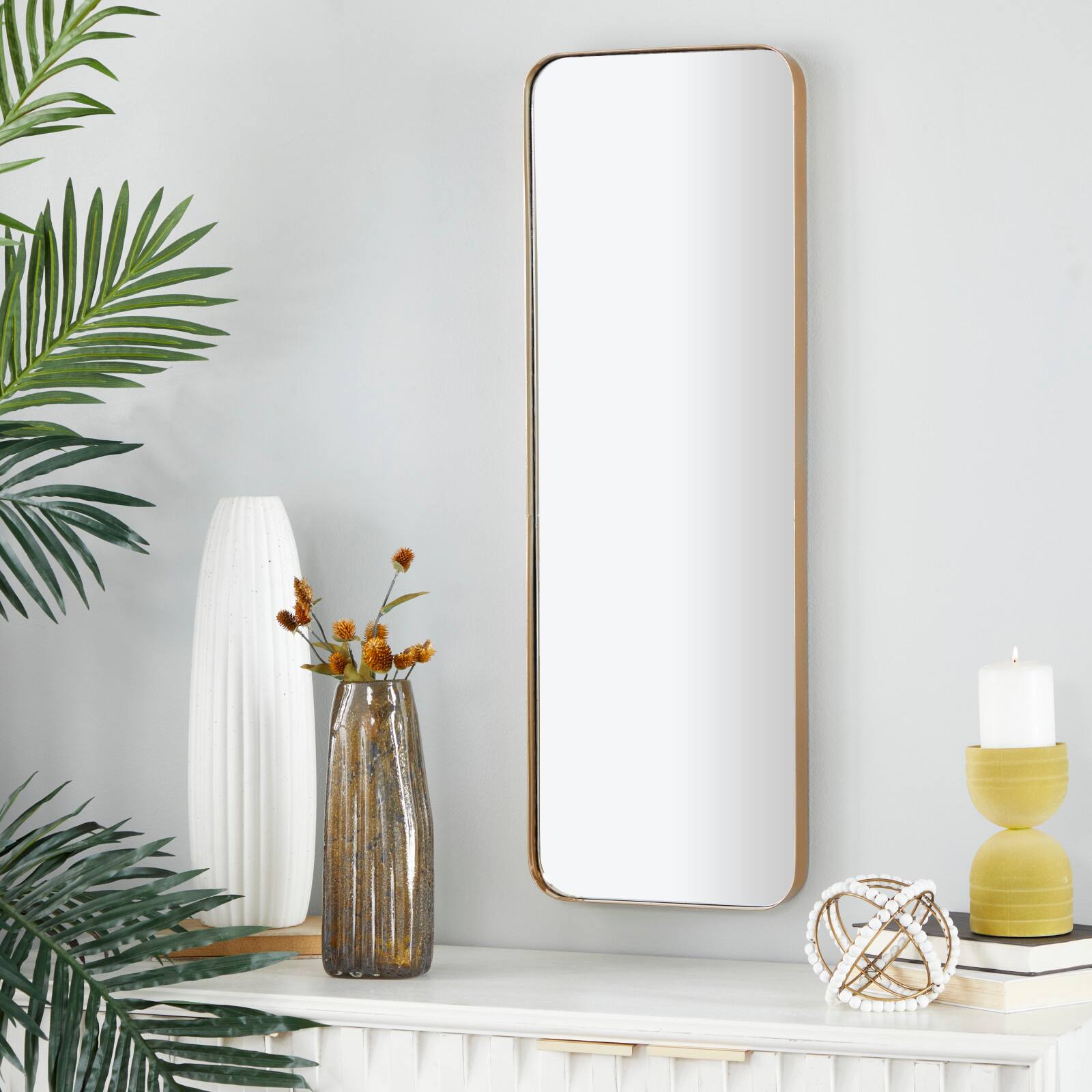 Gold Iron Contemporary Wall Mirror, 13" x 13" x 2"