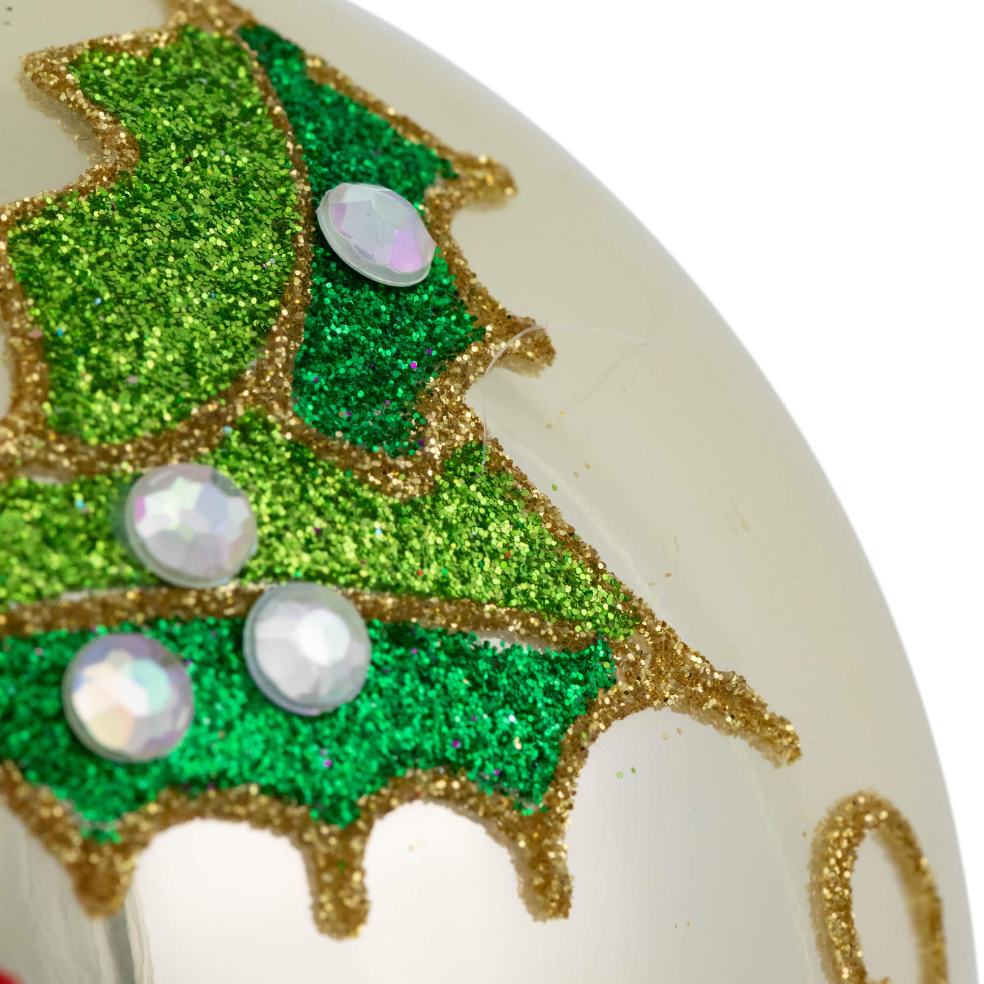 4" Red Glittered 2-D Poinsettia Glass Ball Ornament