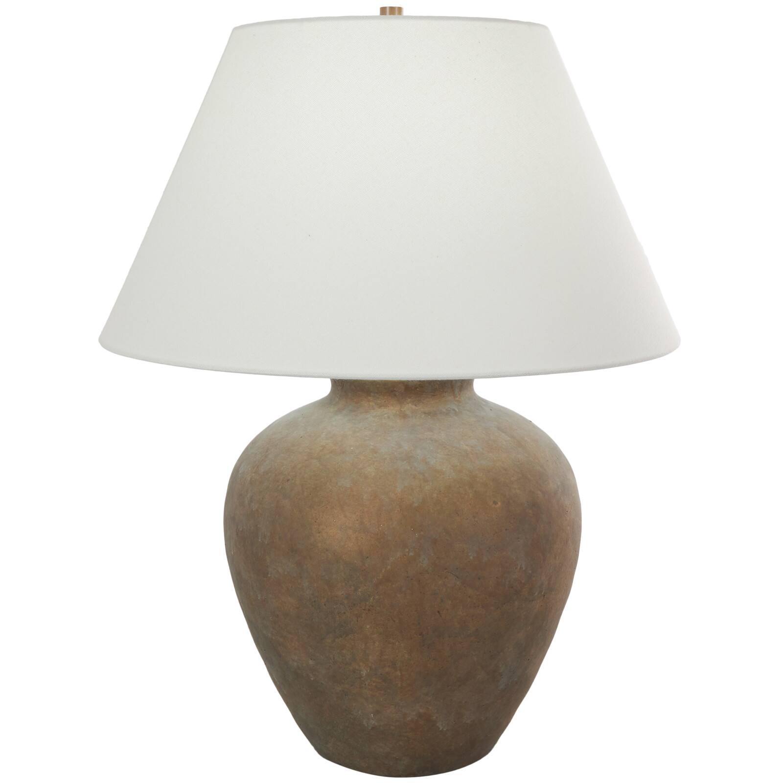 25.5" Brown Ceramic Antique Style Pot Table Lamp with Cream Drum Shade Vase