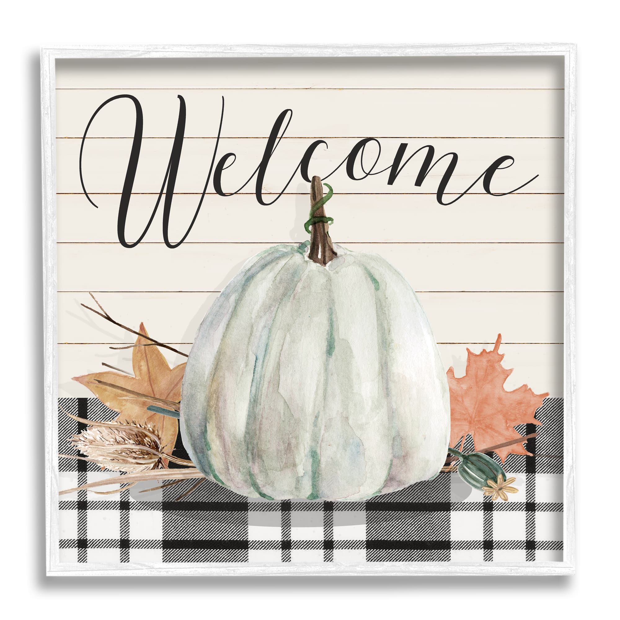 Stupell Industries Welcome Plaid Pumpkin Sign Framed Giclee Art