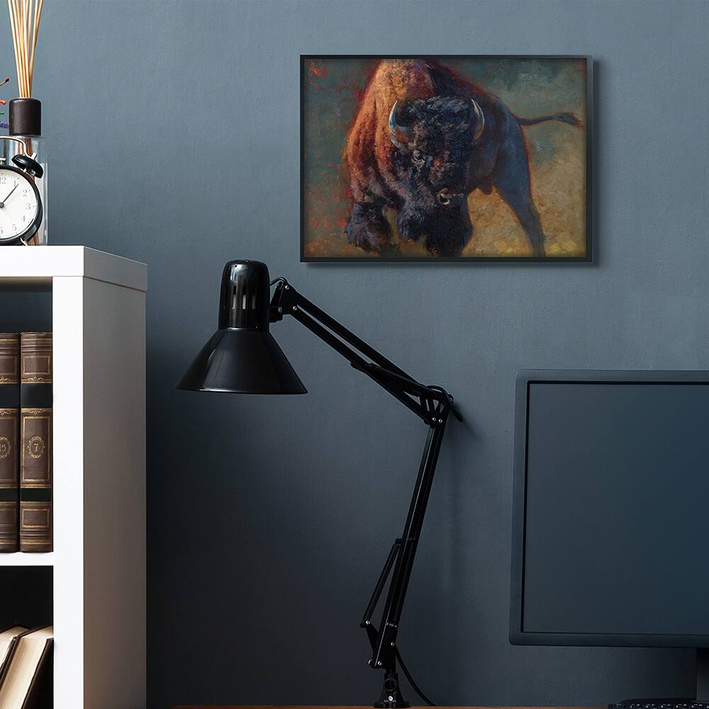 Stupell Industries Running Bull Portrait Masculine Cattle Pose in Black Frame Wall Art