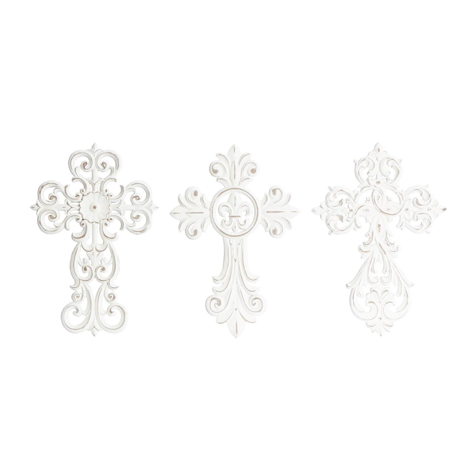 Set of 3 White Wood Traditional Wall Decor 11", 10"