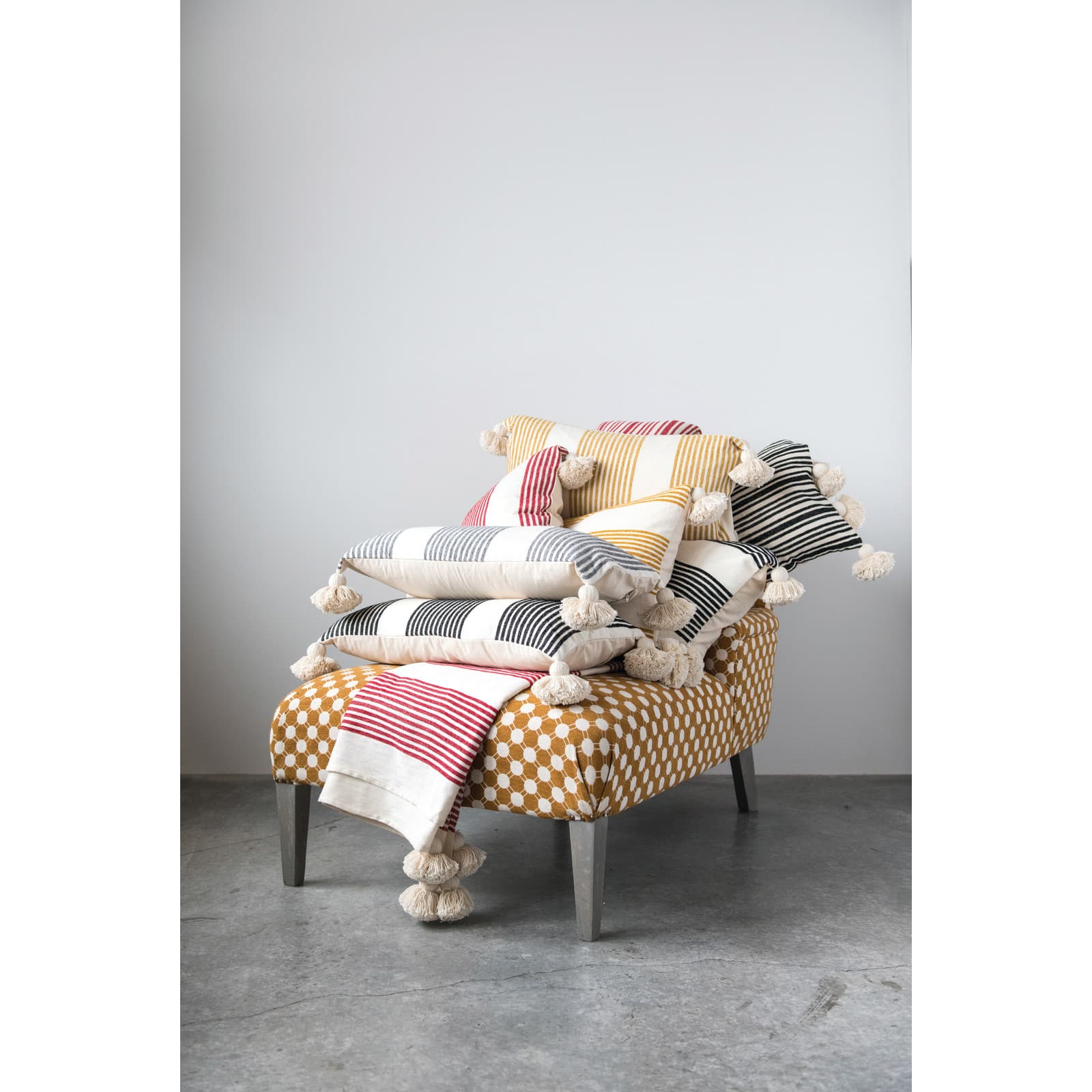 Hello Honey® Cream & Mustard Striped Pillow with Tassels