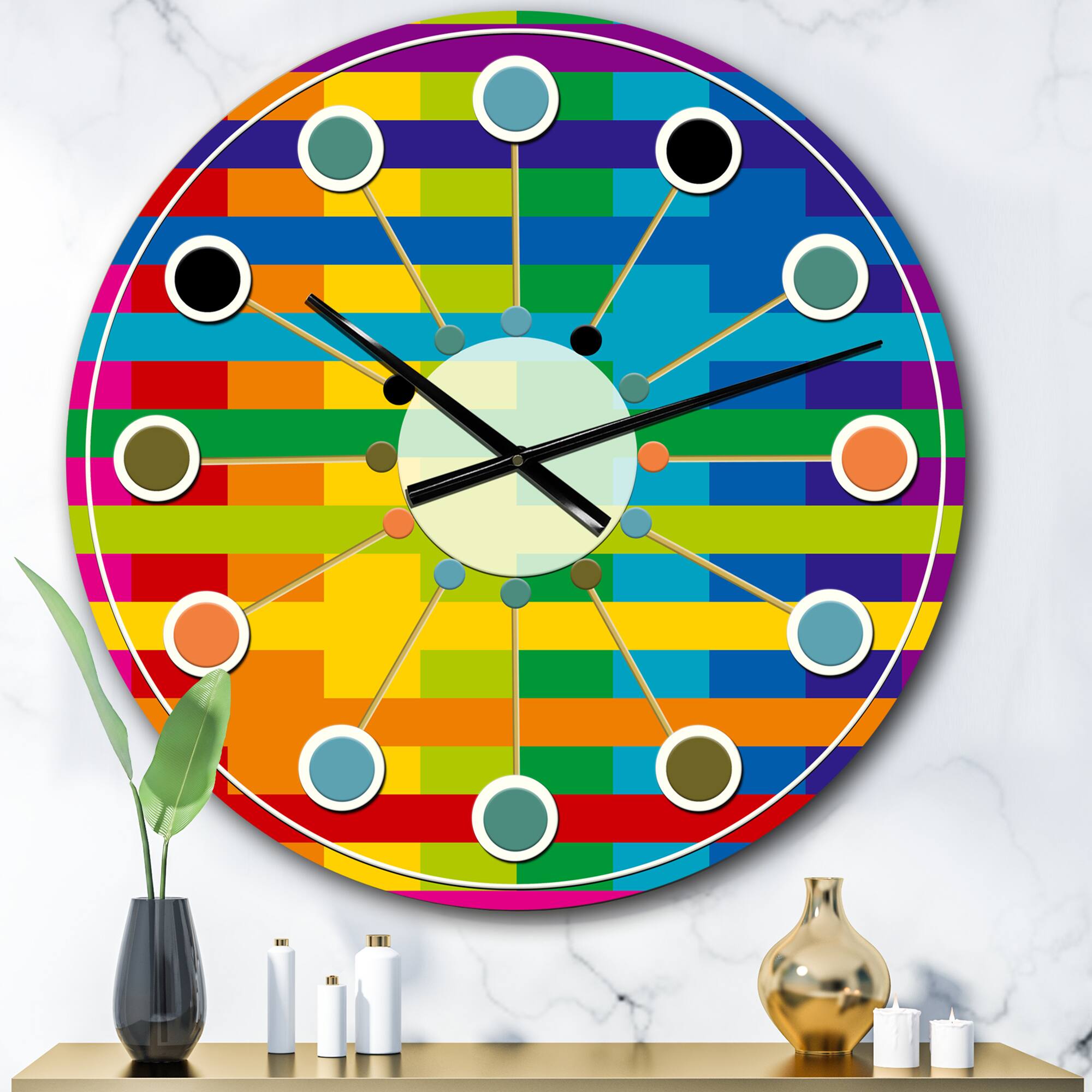 Designart 'Rainbow Colors Simple Geometric Pattern. Mid-Century Modern Wall Clock