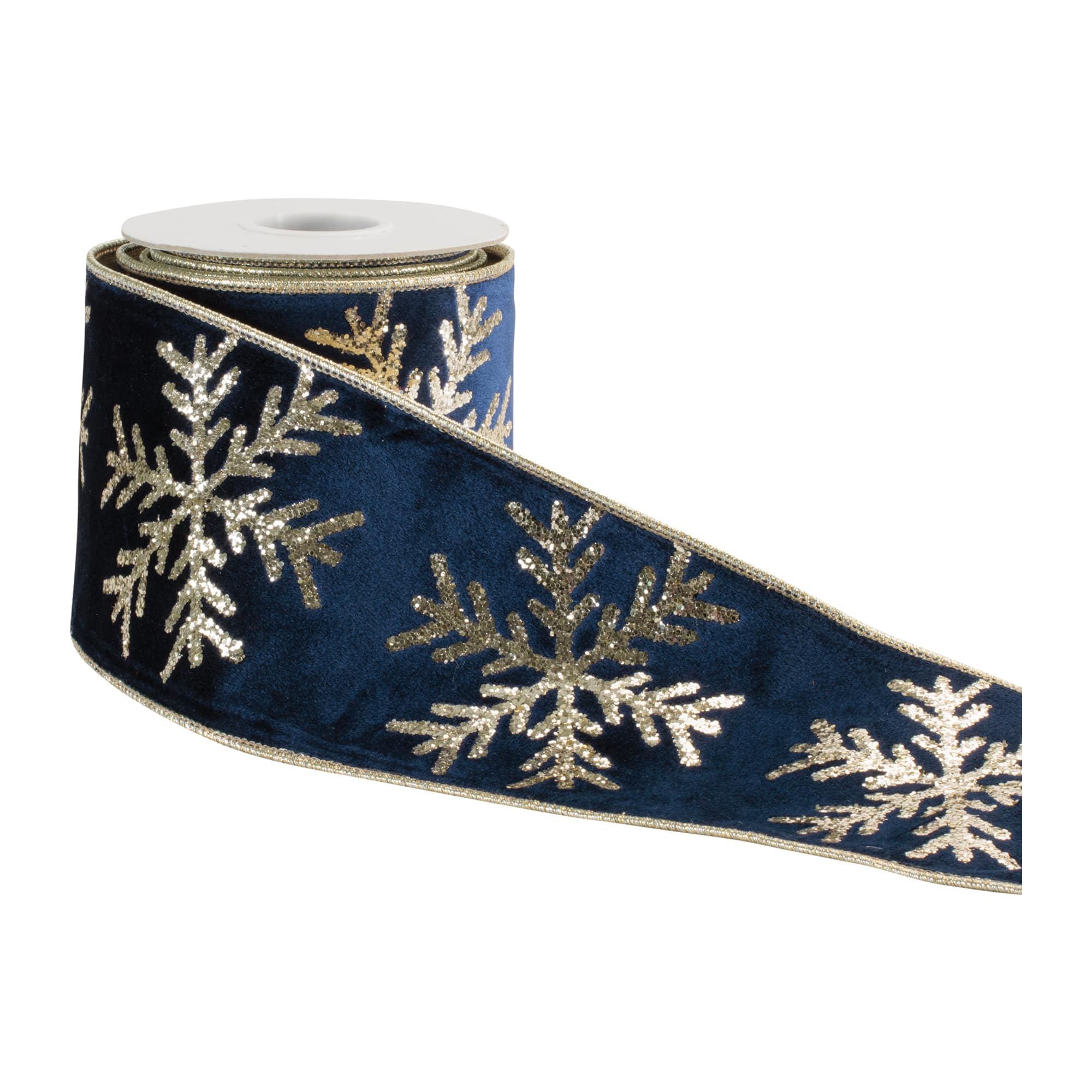 Melrose 4" x 5yd. Blue Snowflake Velvet Wired Ribbon