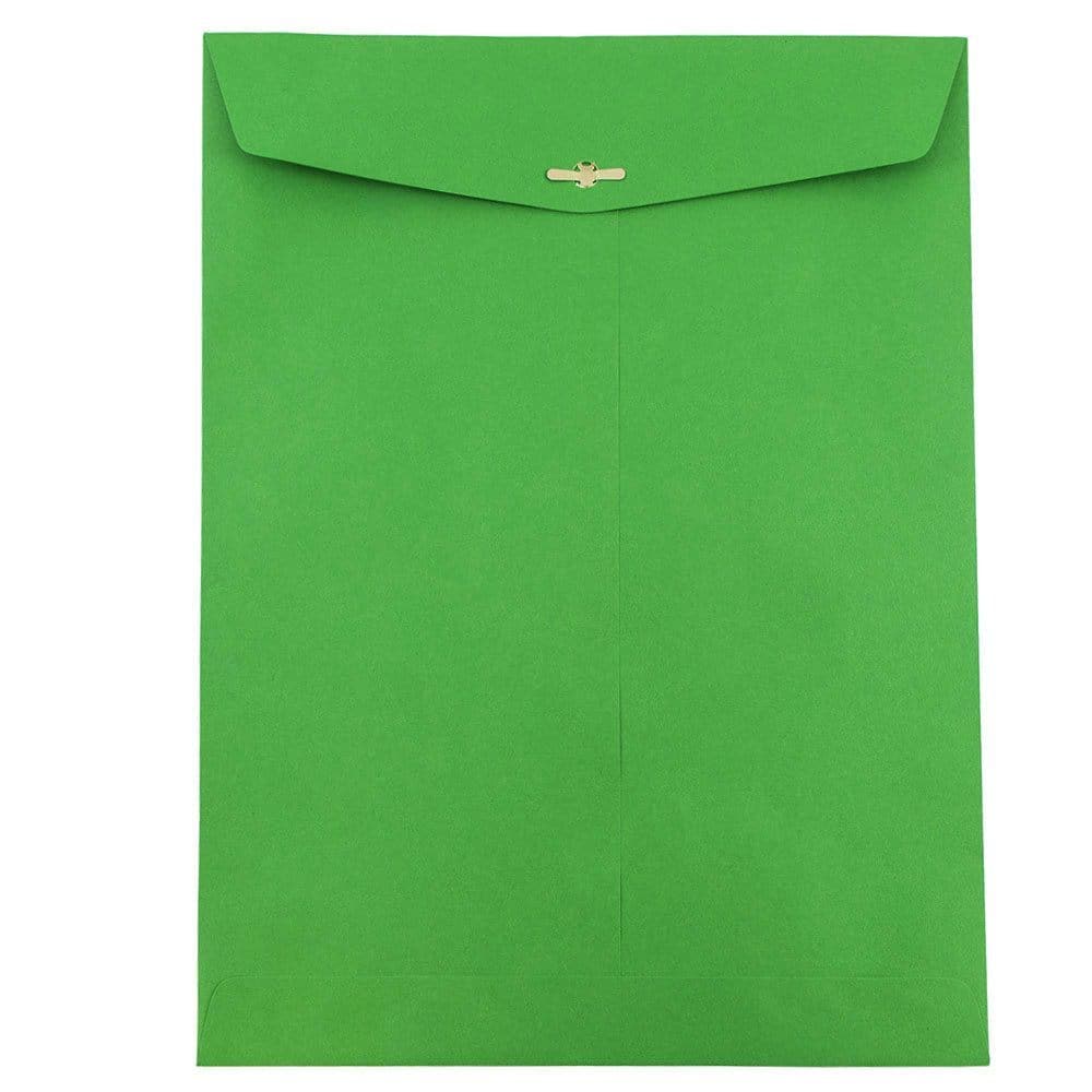 JAM Paper 10" x 13" Brite Hue Christmas Green Open End Clasp Closure Catalog Colored Envelopes, 100ct.