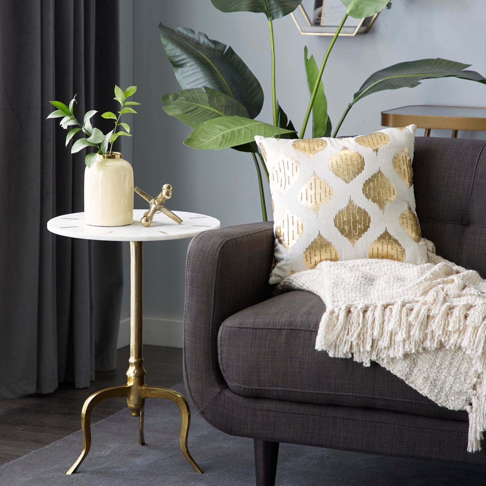 25" White Contemporary Marble Accent Table