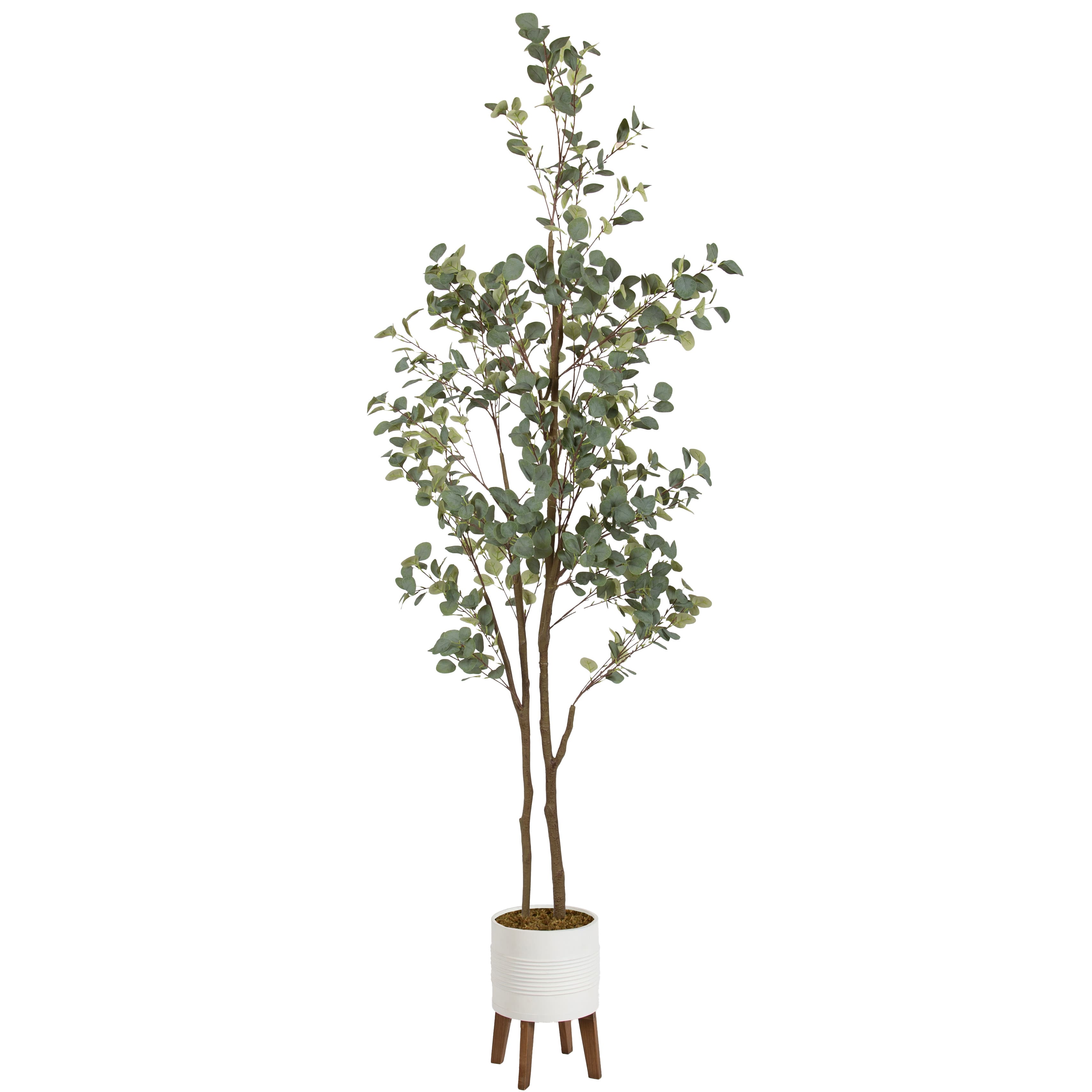 Kate and Laurel 8ft. Green Eudora Faux Eucalyptus Tree in Planter