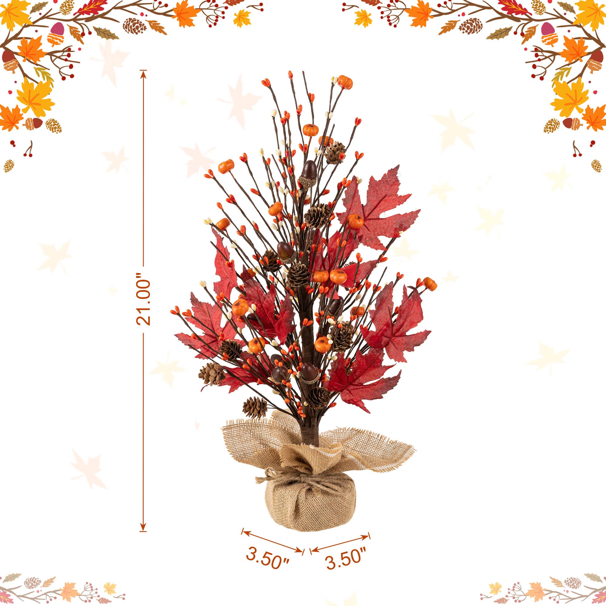 Glitzhome® 21" Fall Burgundy Leaves Table Tree