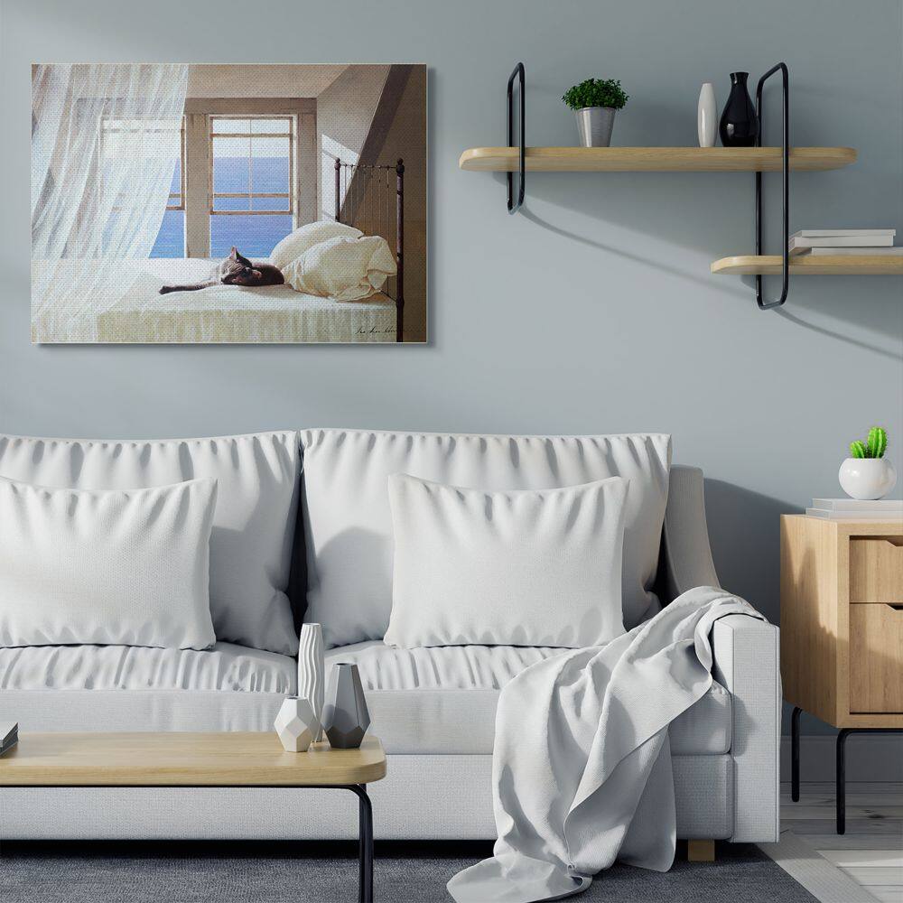 Stupell Industries Cat Resting on White Oceanside Bed Nautical Canvas Wall Art