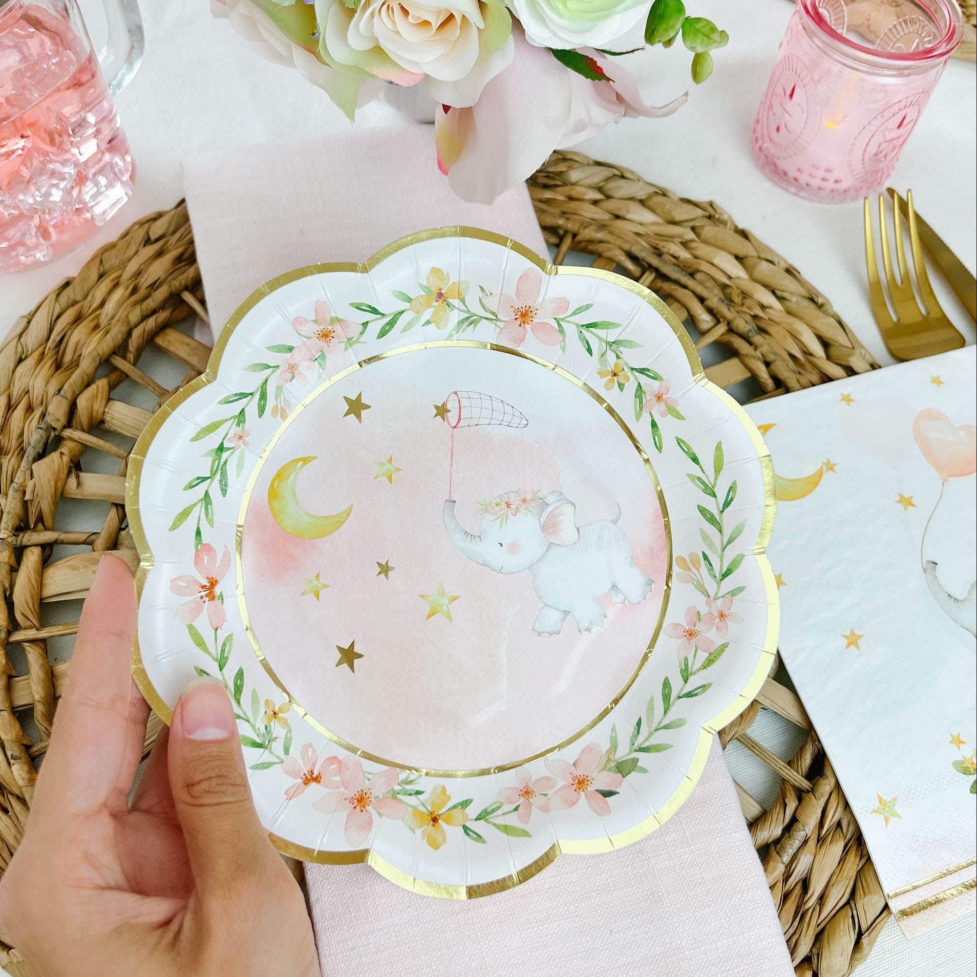 Kate Aspen® 7" Pink Elephant Baby Shower Premium Paper Plates, 16ct.