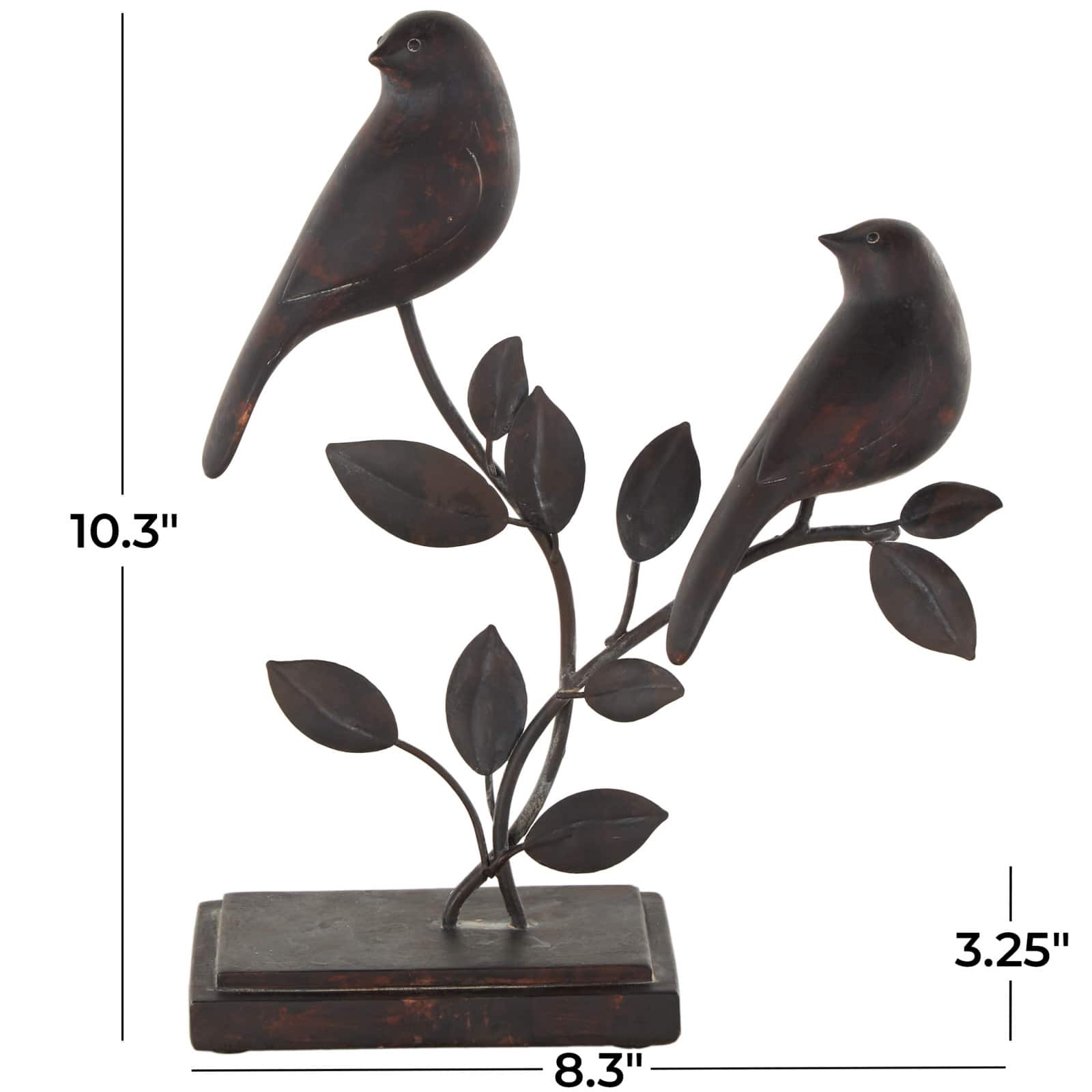 10" Black Polystone Bird Perching Decorative Sculpture with Leaf Vines and Copper Shading