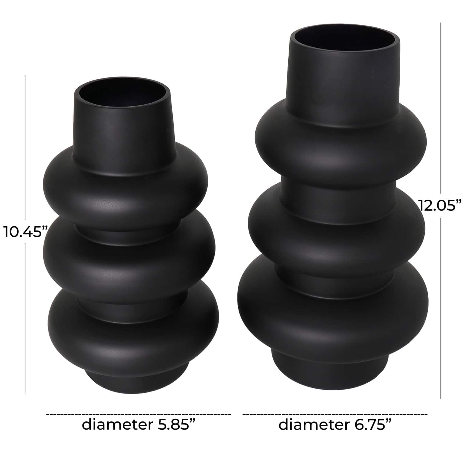 Black Bubble Ribbed Glass Vase Set