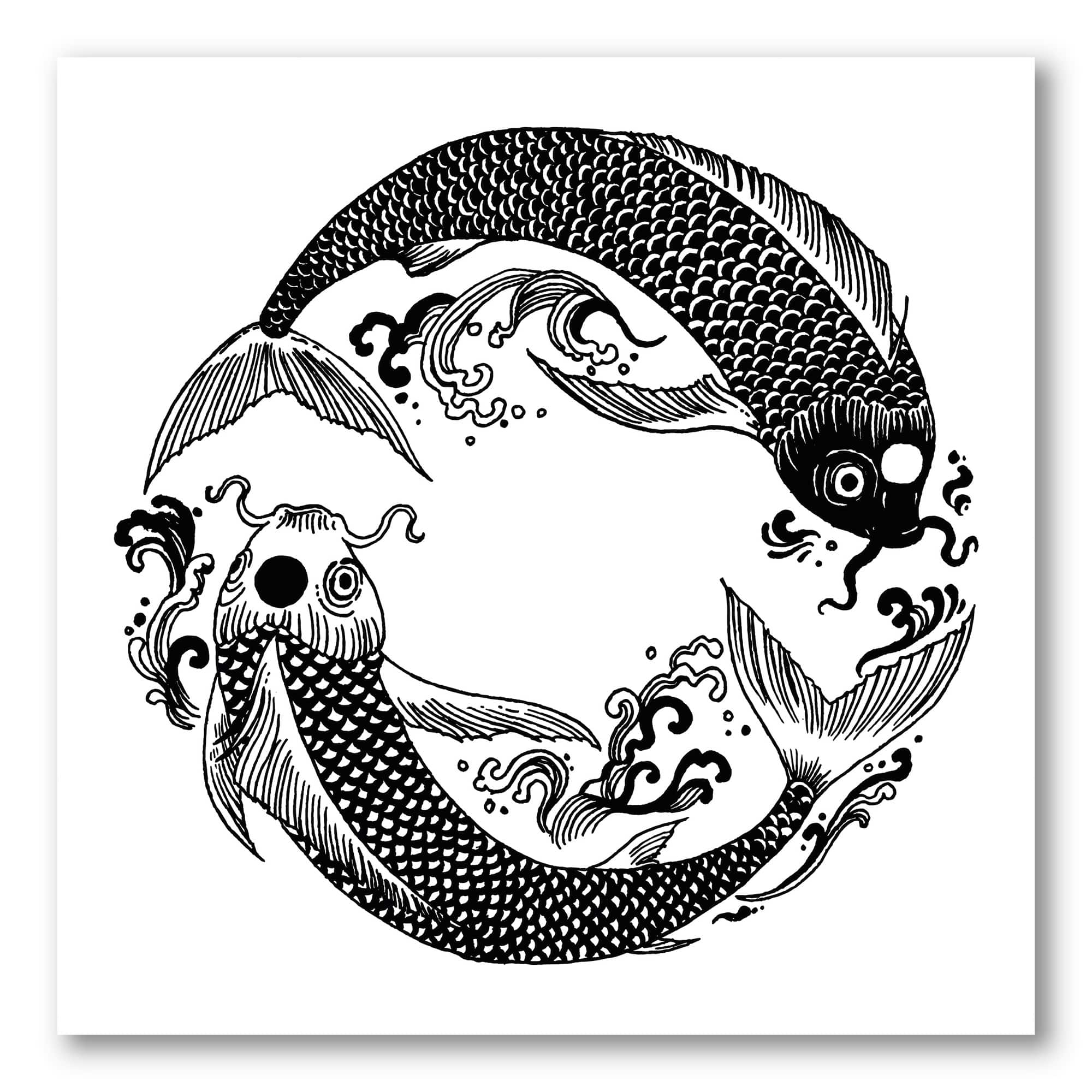 Designart - Chinese Koi Fish In Chinoiserie Style III - Nautical & Coastal Canvas Wall Art Print