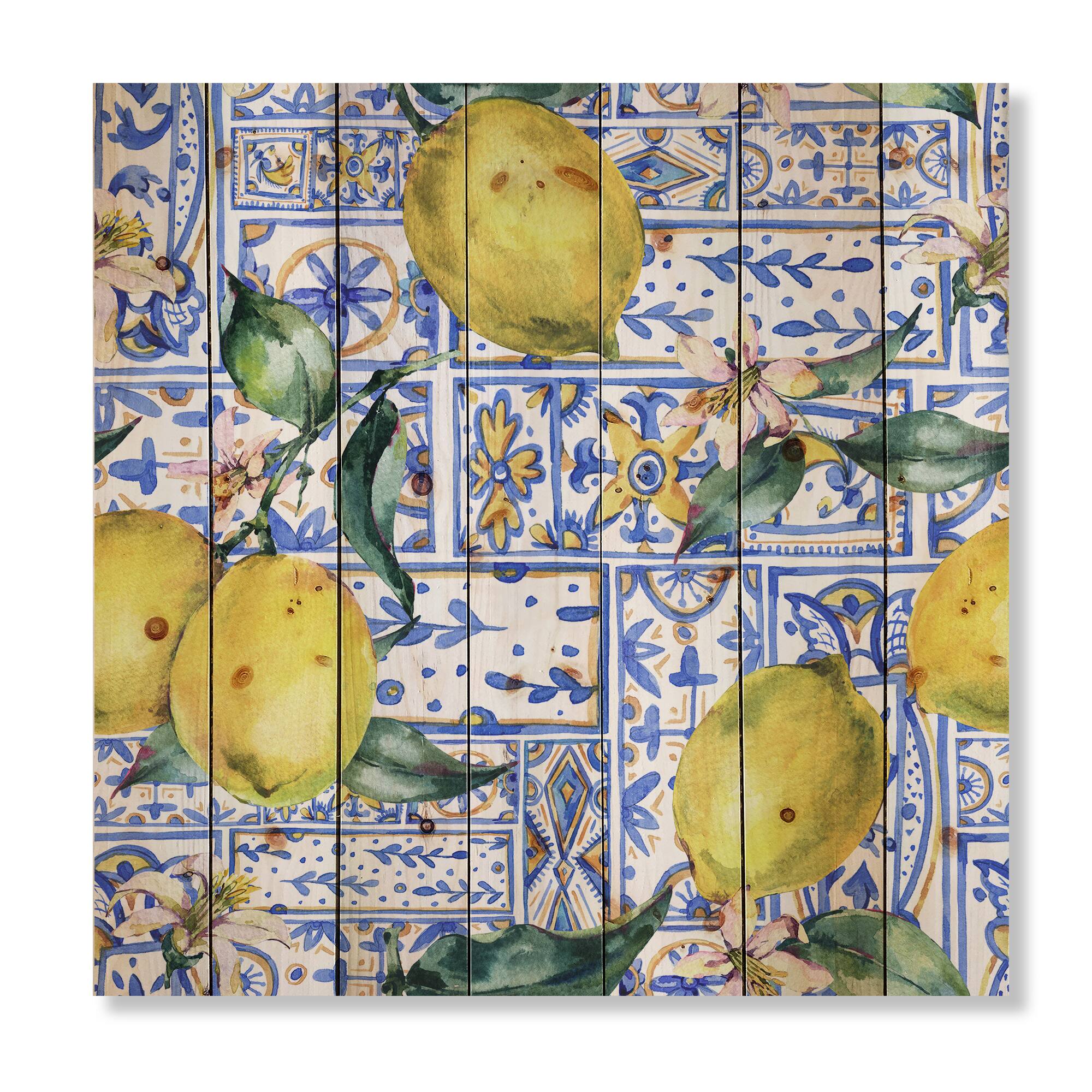 Designart - Lemon Ornament On Blue Geometrical Pattern I